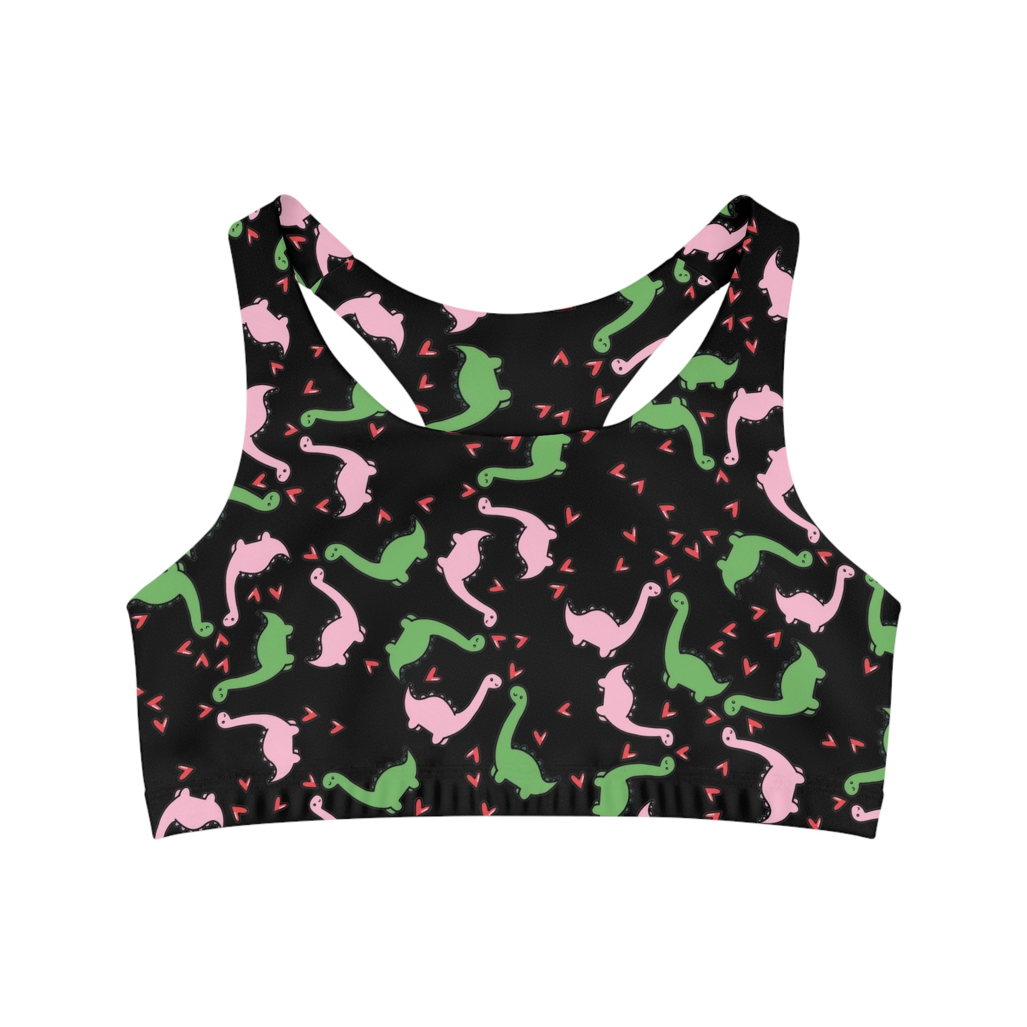 Sports bra dinosaur valentine heart black