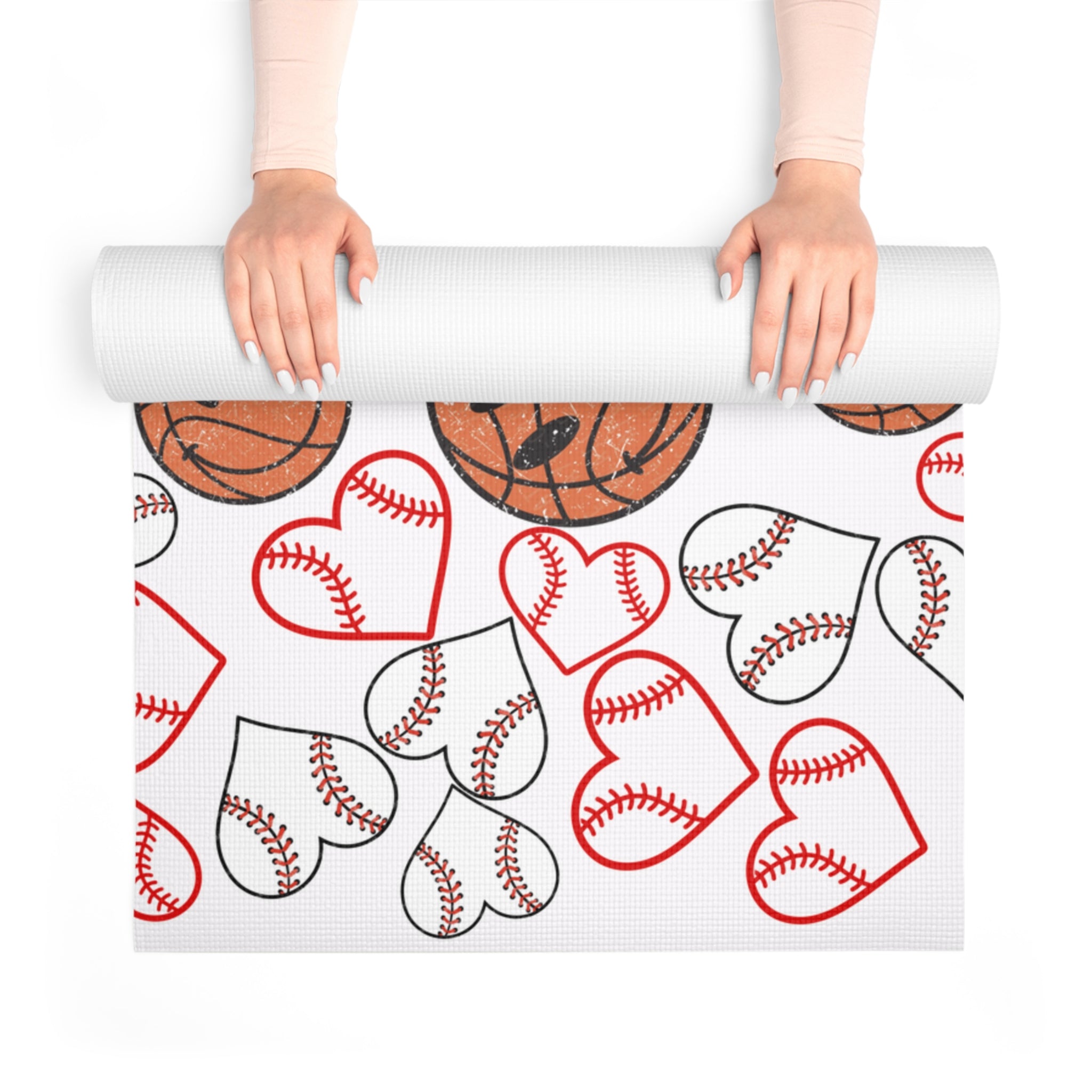 Foam yoga mat basketball hearts valentine white