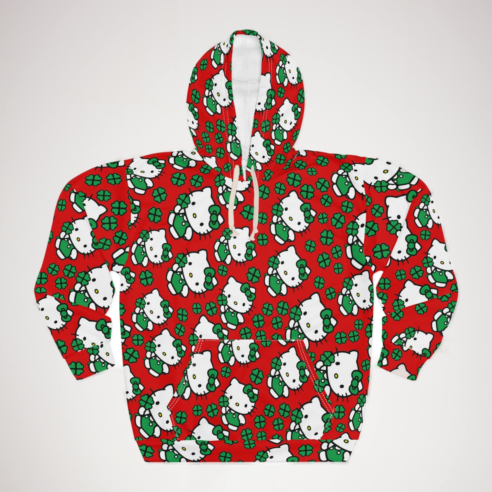 Unisex pullover hoodie kitty saint patrick lucky red