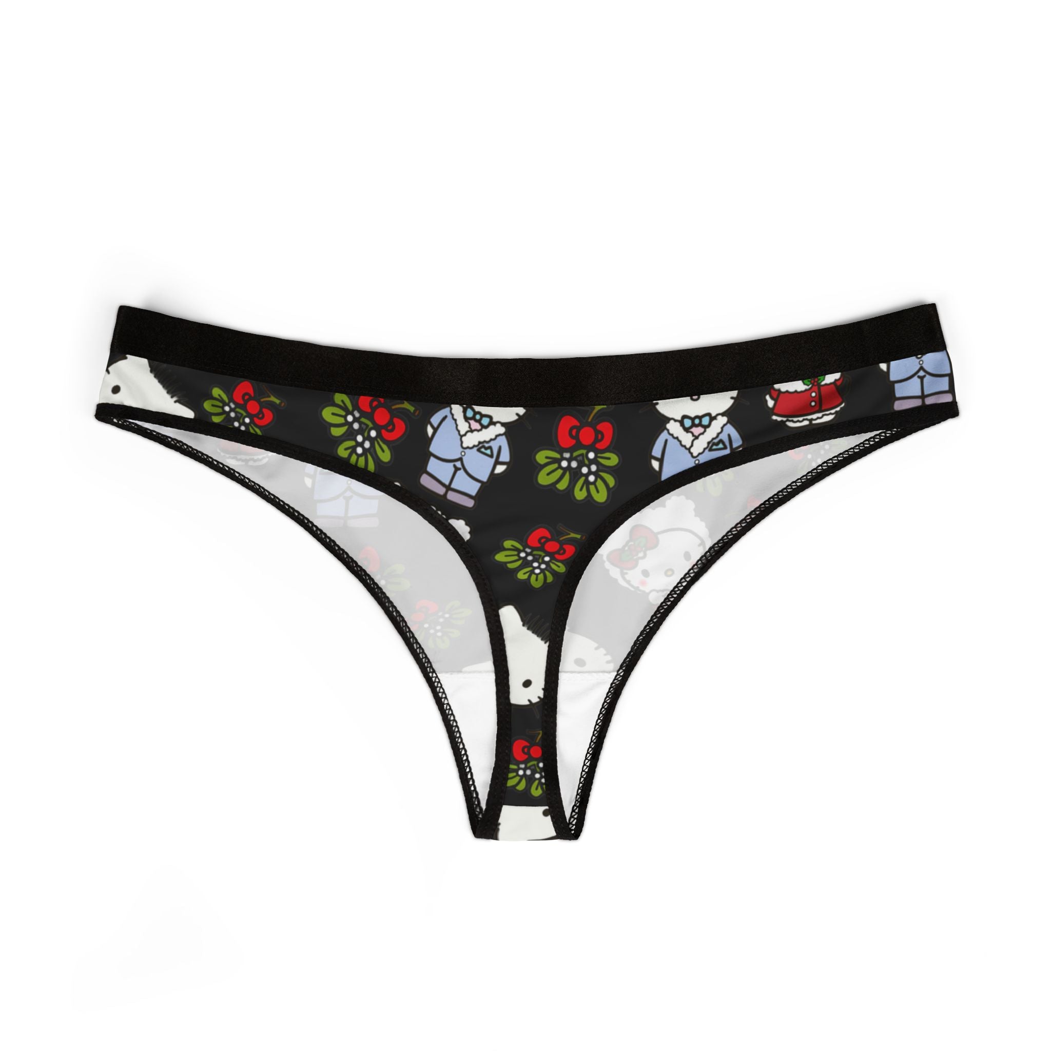 Women's thongs kitty wedding valentine black