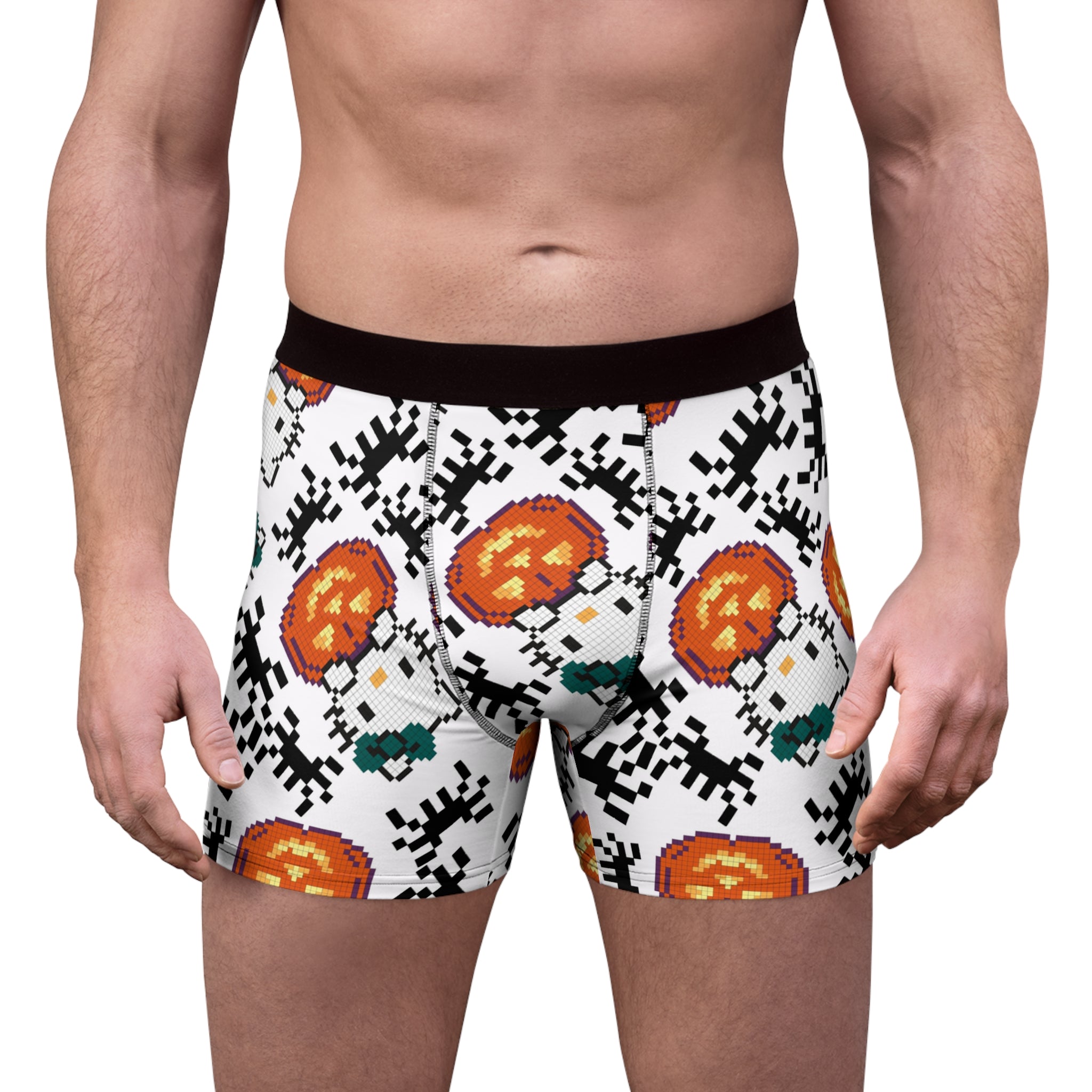 Men's boxer briefs kitty pumpkin Halloween pixel spider white