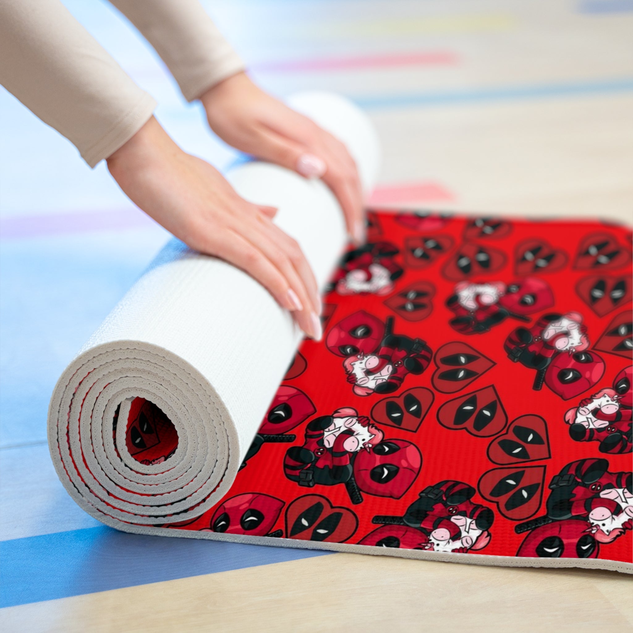 Foam yoga mat deadpool unicorn hearts valentine love red