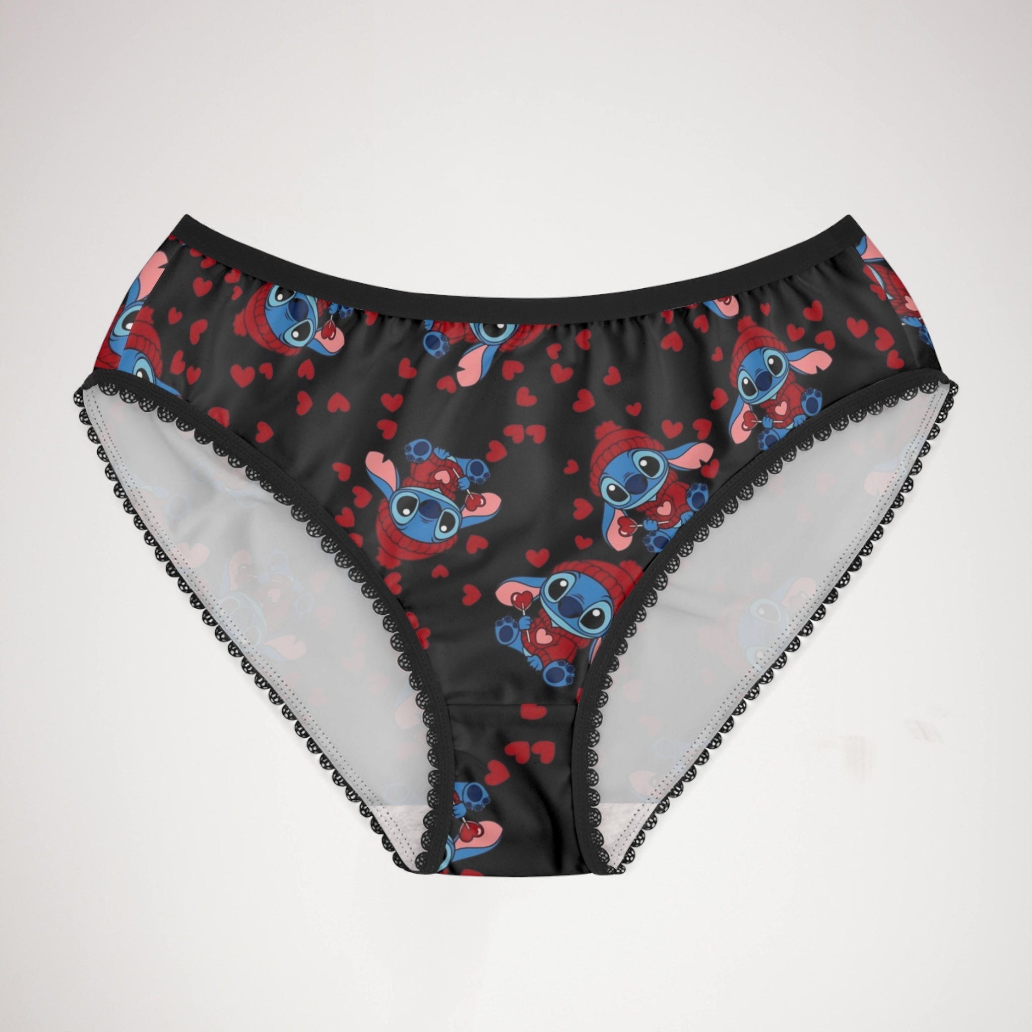 Women's briefs stitch valentine cream heart black