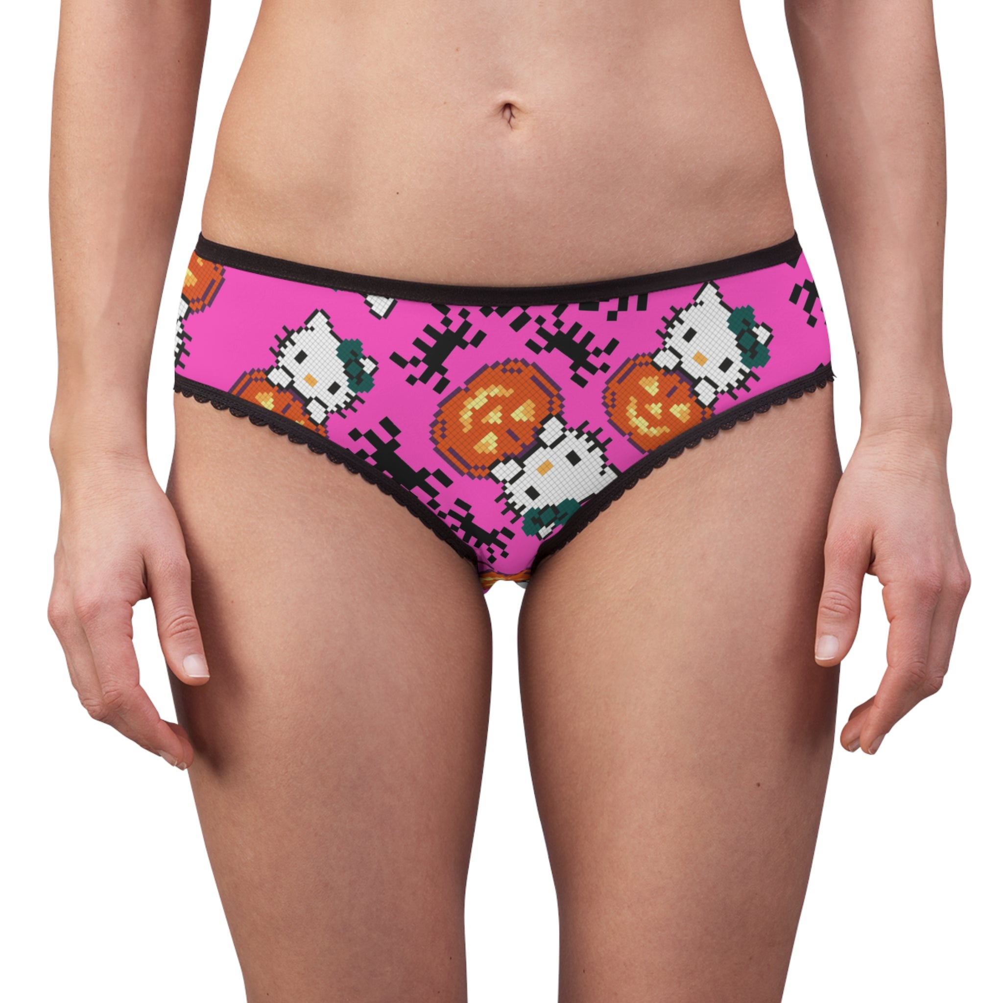 Women's briefs kitty pumpkin Halloween pixel spider pink