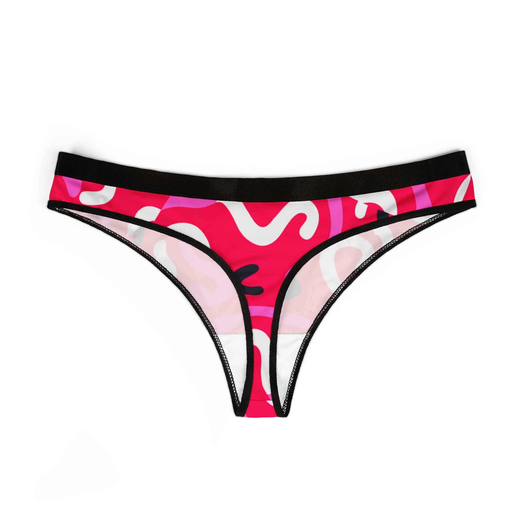 Women's thongs red swirl with cursive