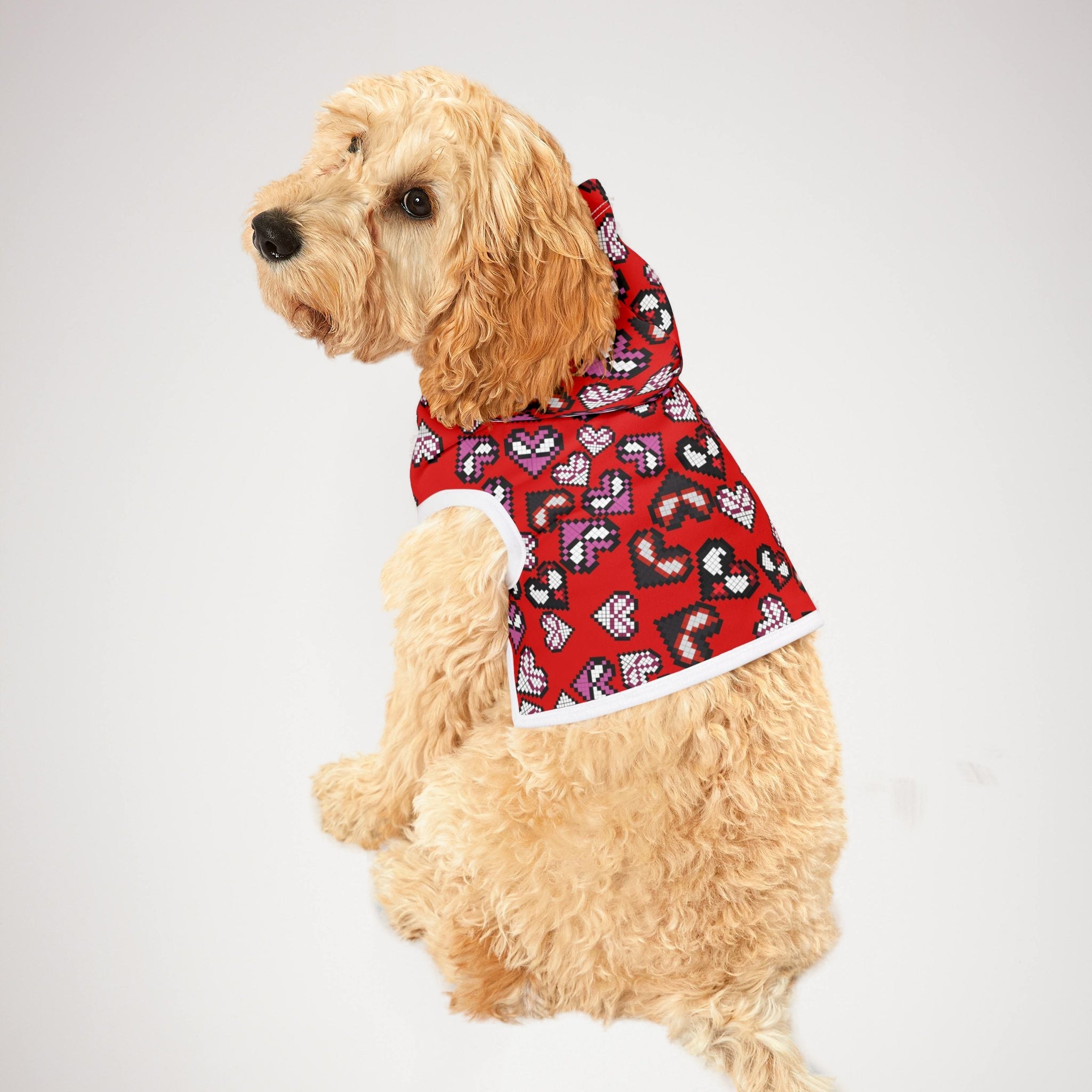 Pet hoodie spider hearts pixel red