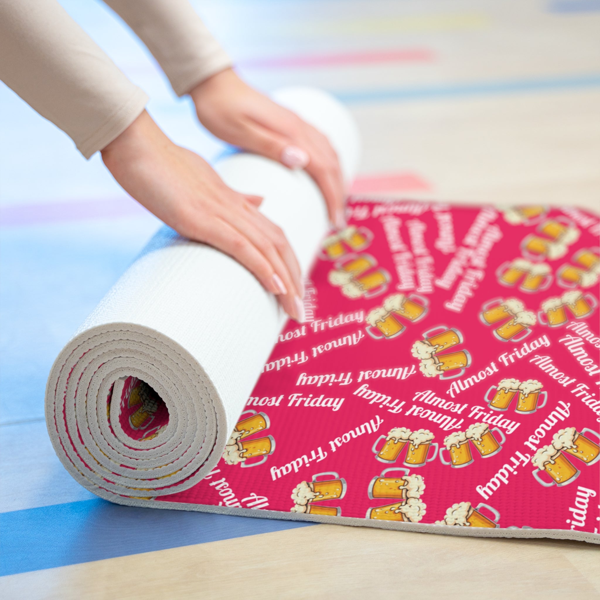 Foam yoga mat almost friday beer pink