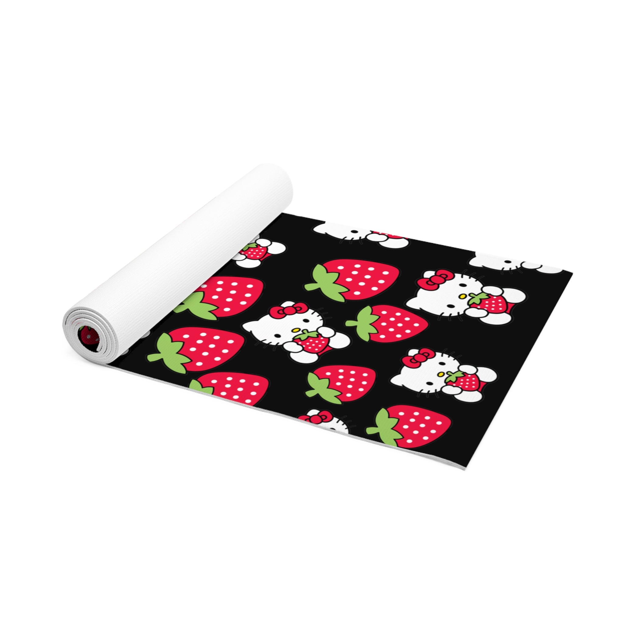 Foam yoga mat kitty strawberry valentine love black