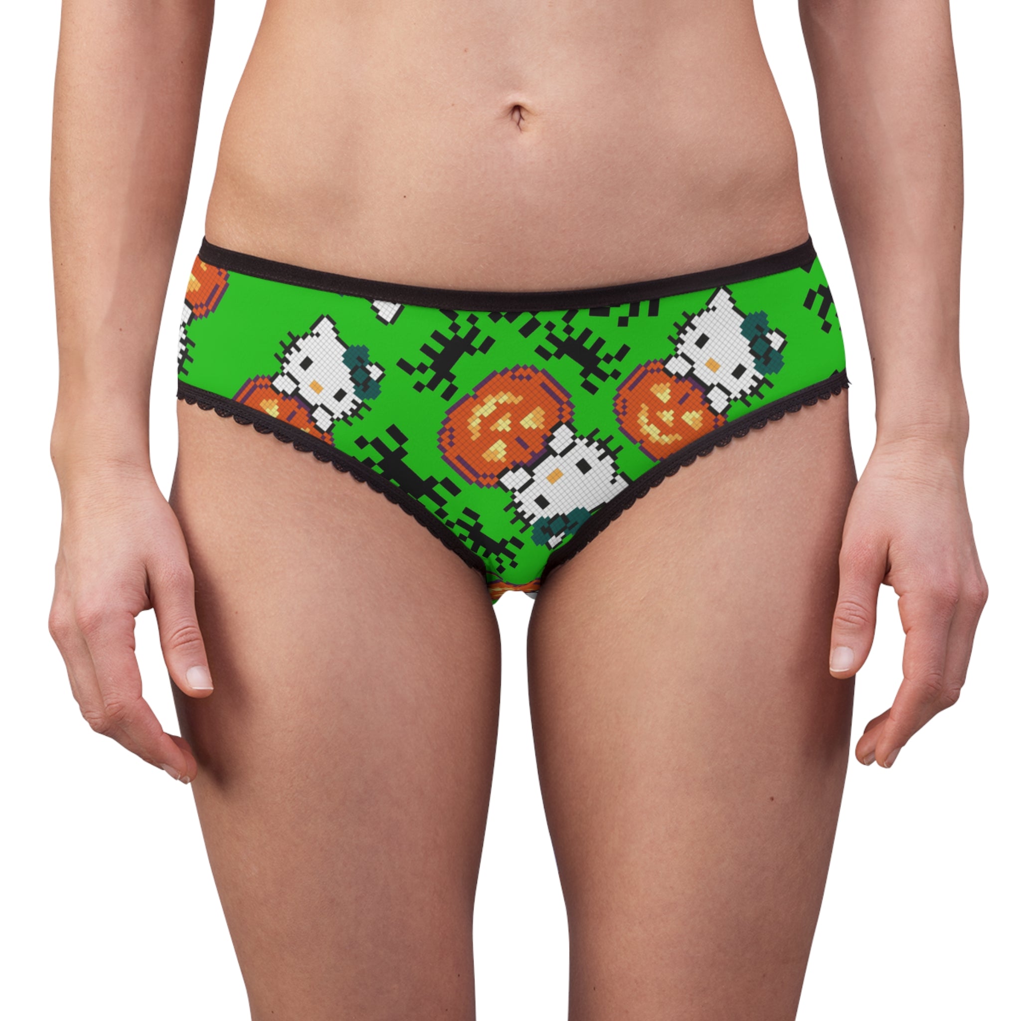 Women's briefs kitty pumpkin Halloween pixel spider green