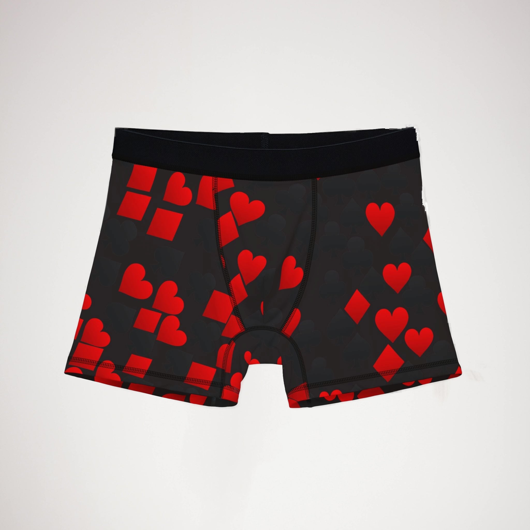 Men's boxers playing cards spades hearts diamonds clubs valentine love black