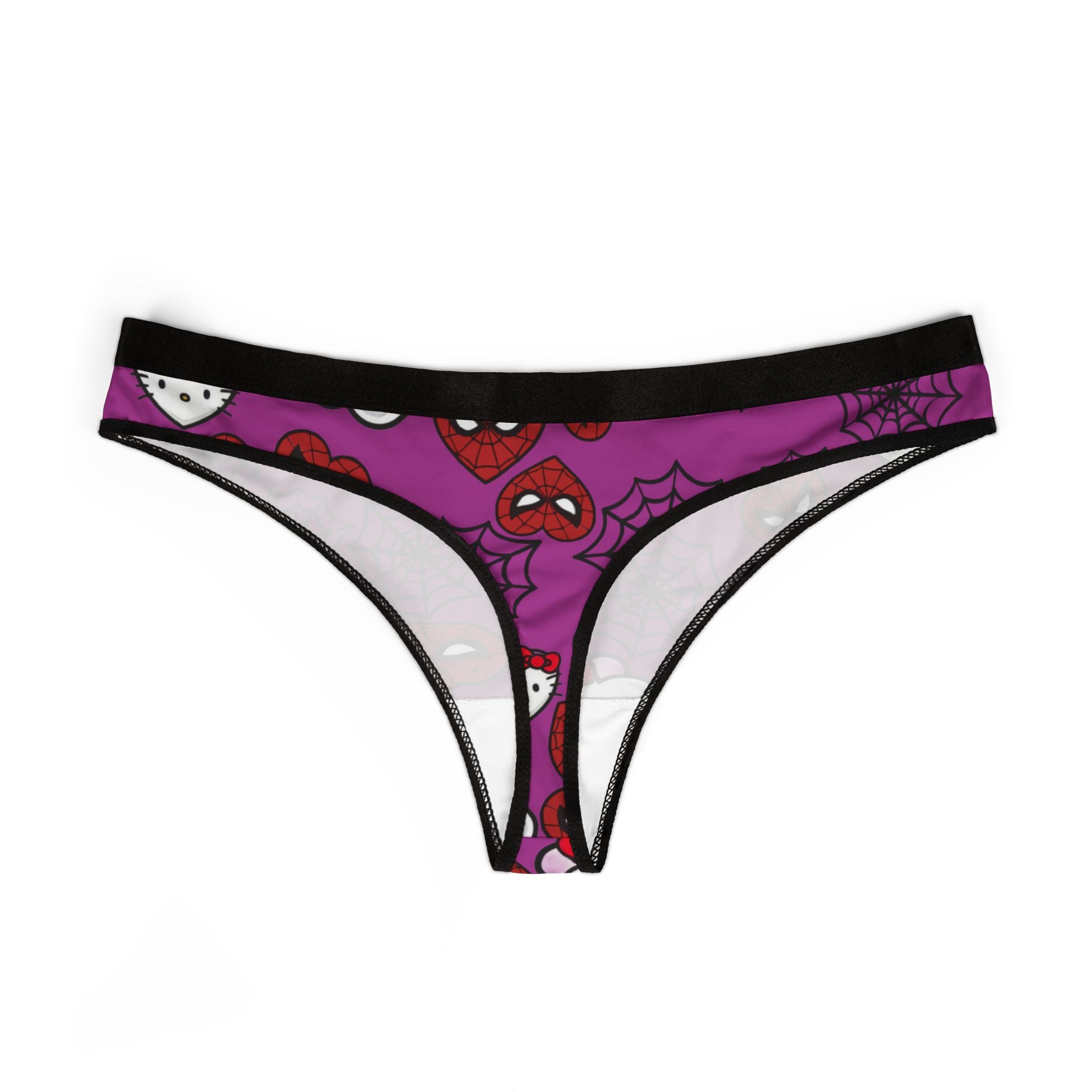 Women's thongs kitty spider web heart purple