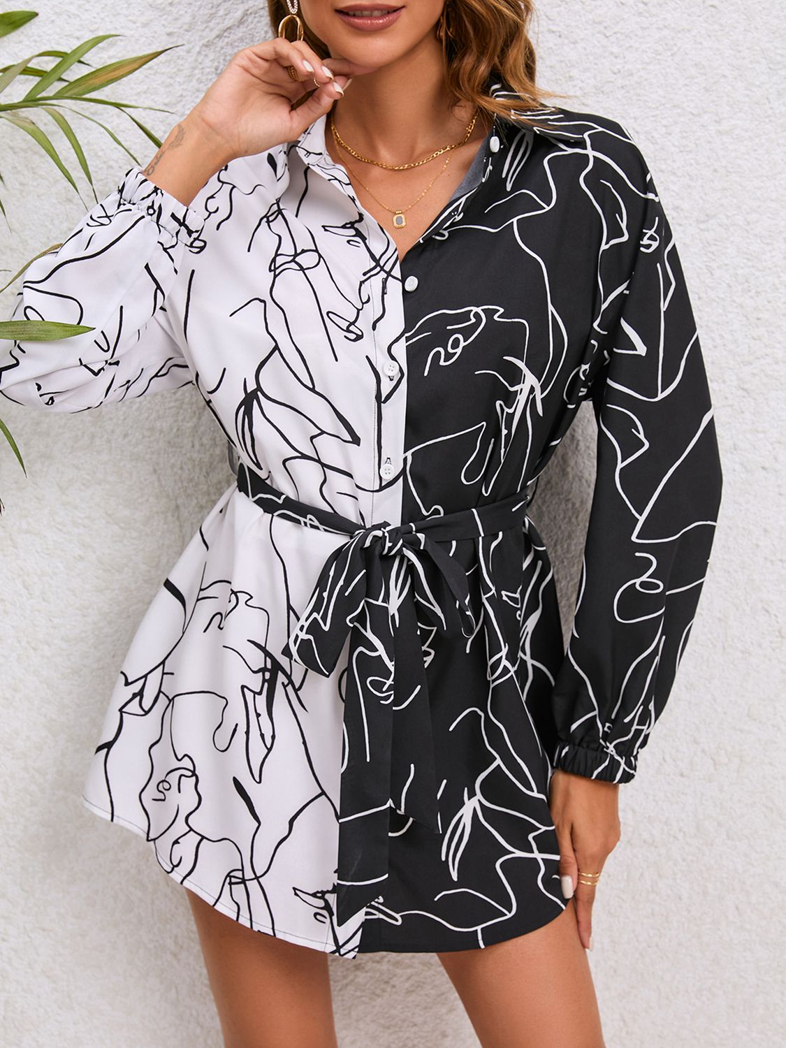 Elegant Printed Tie Waist Shirt Dress for Mexico Wedding Guests - Perfect for Beach and Garden Ceremonies