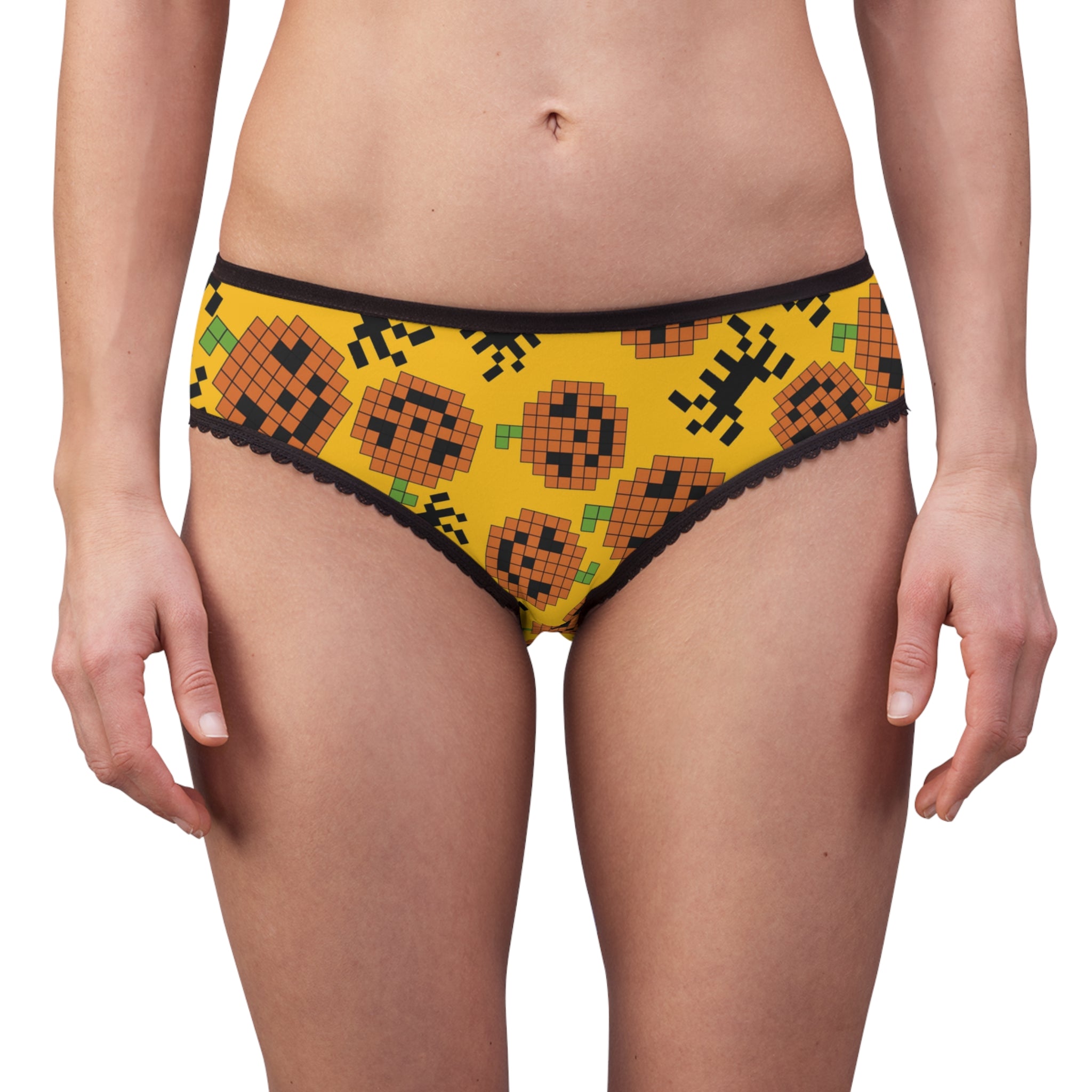 Women's briefs pumpkin spider pixel halloween yellow