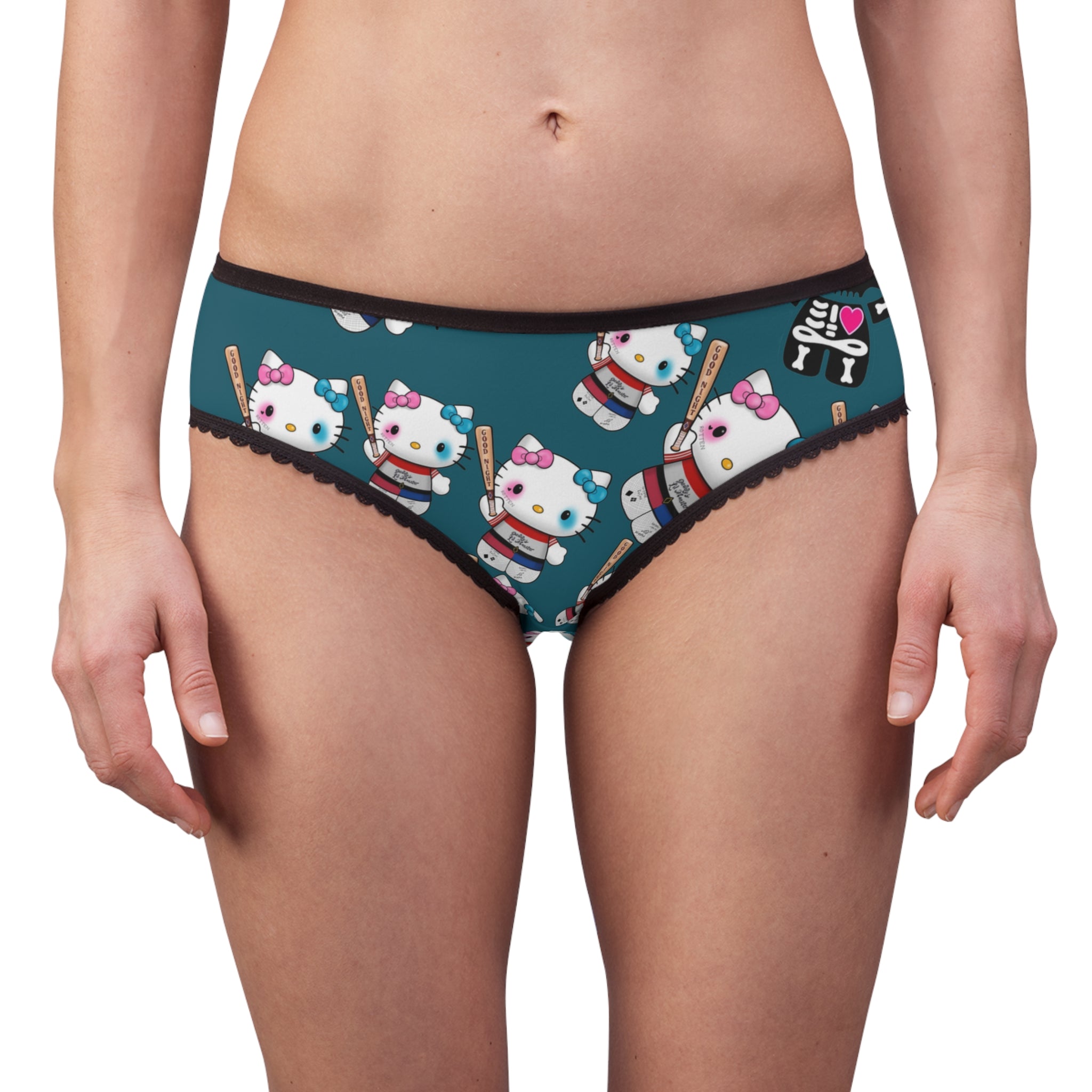 Women's briefs kitty monster Halloween bone cyan