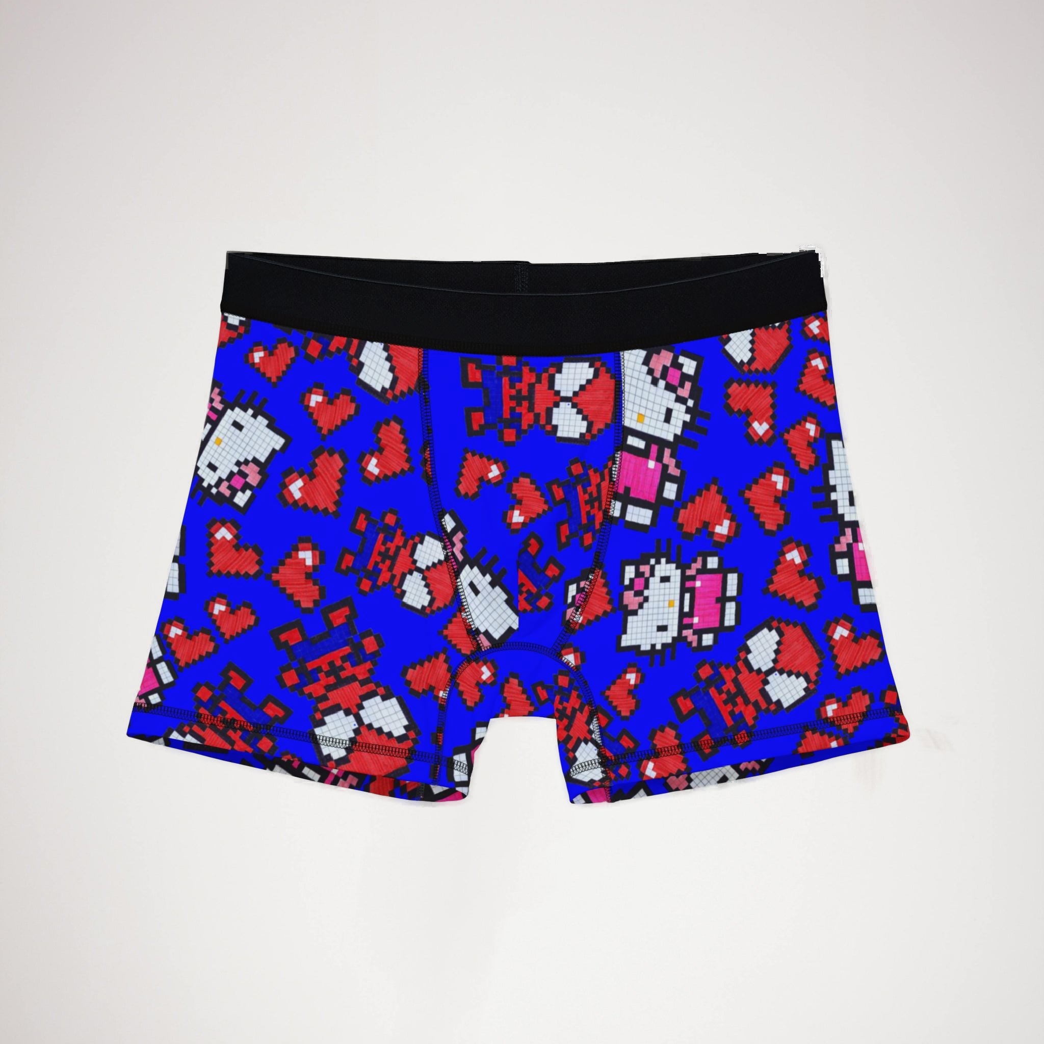 Men's boxers spider kitty pixel heart character love valentine blue