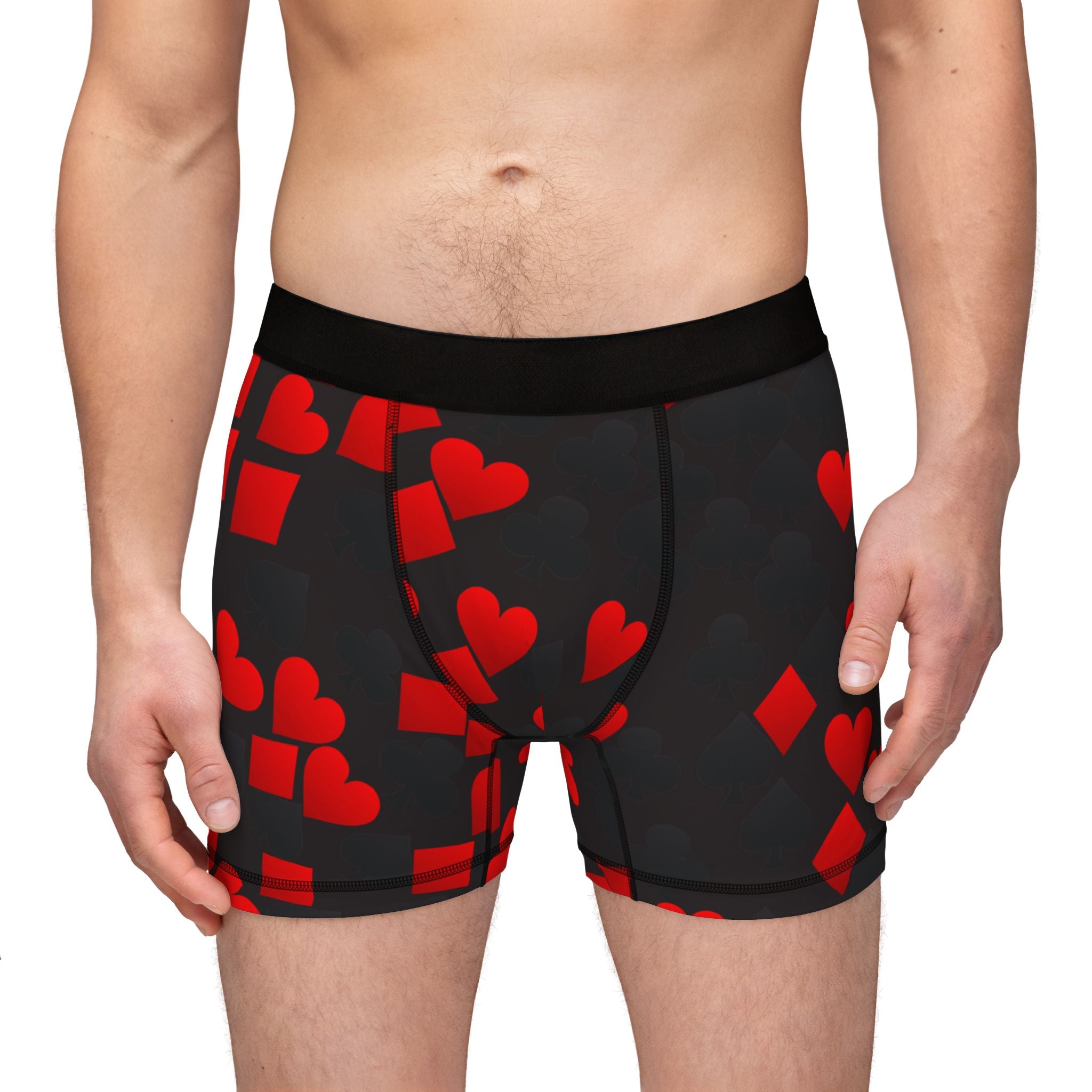 Men's boxers playing cards spades hearts diamonds clubs valentine love black