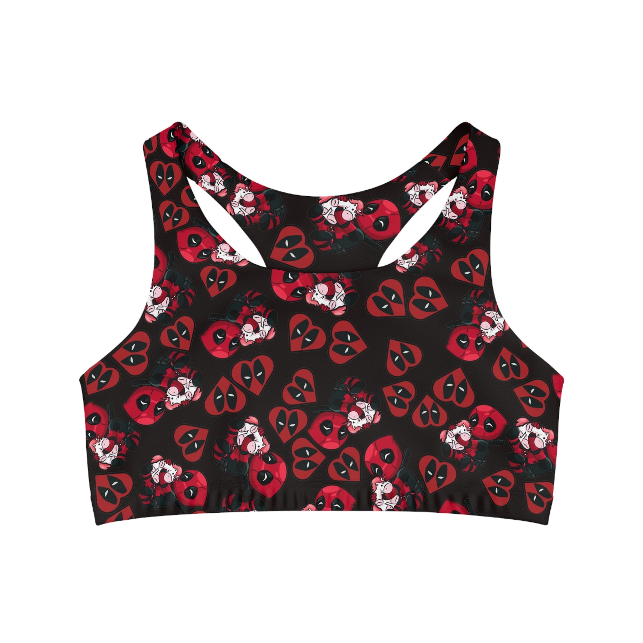 Sports bra deadpool unicorn hearts valentine love black