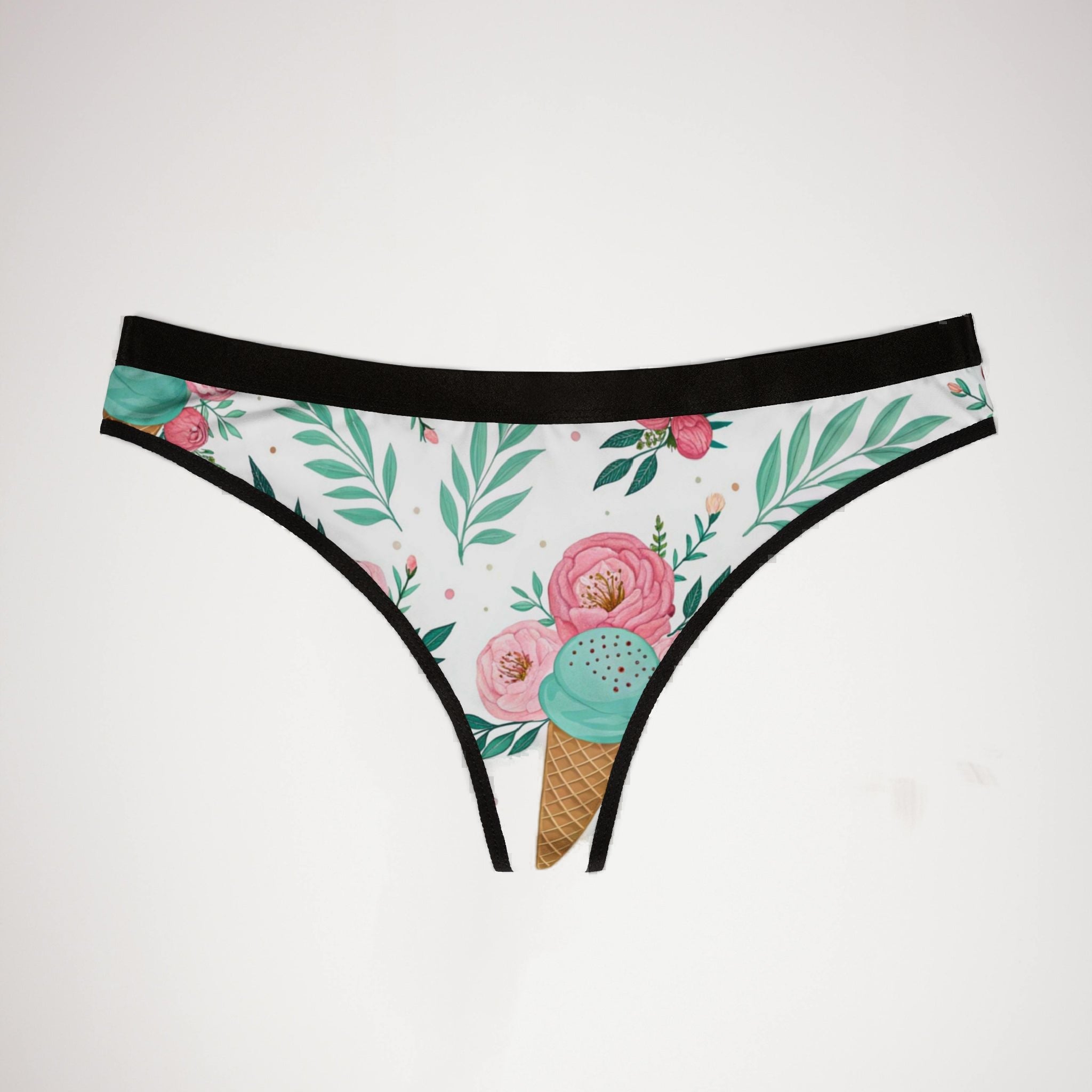 Women's thongs floral ice cream