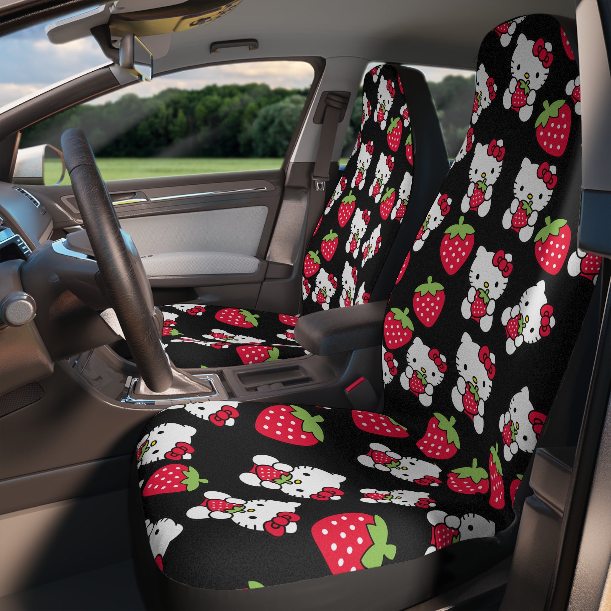 Car seat covers kitty strawberry valentine love black