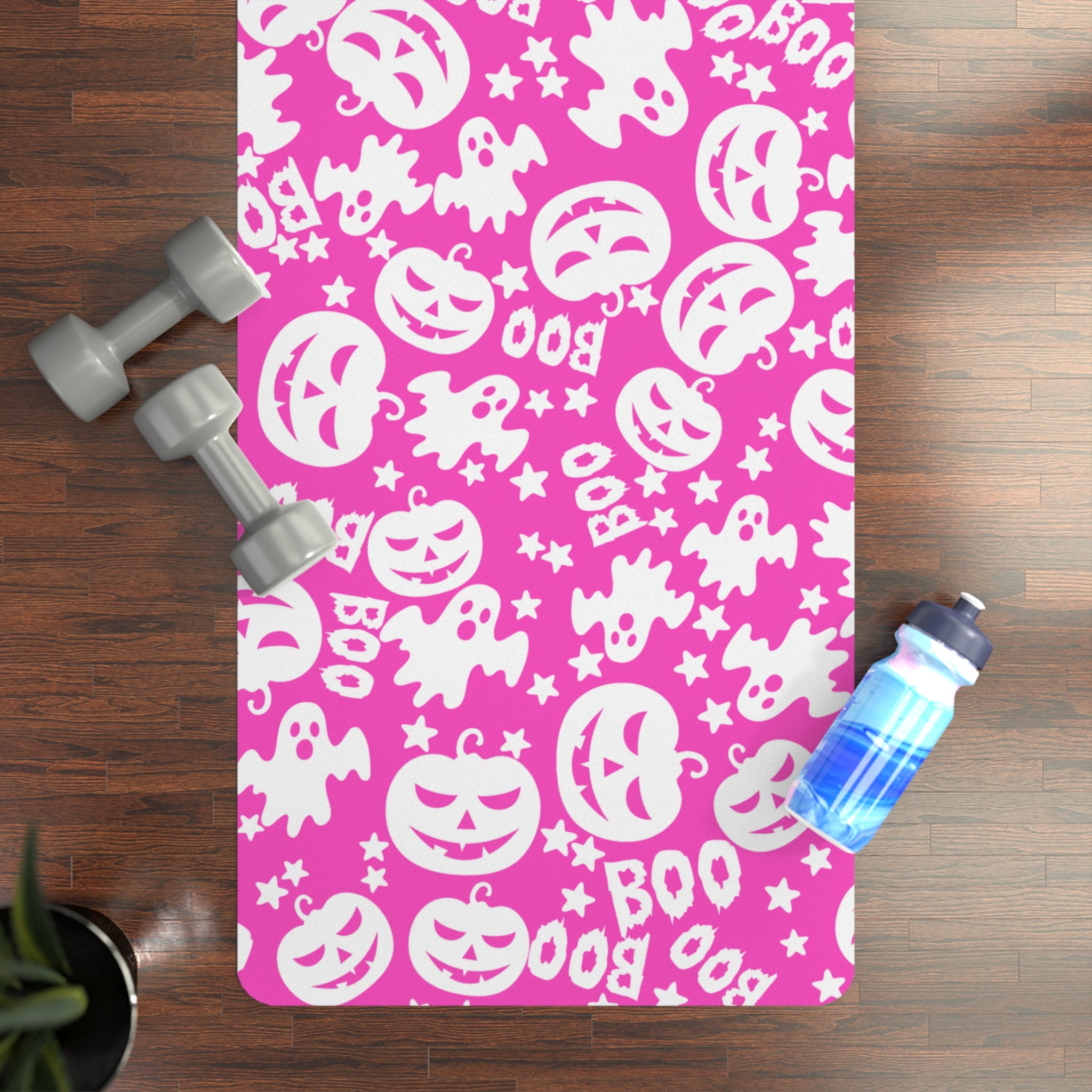 Rubber yoga mat boo halloween ghost pumpkin pink