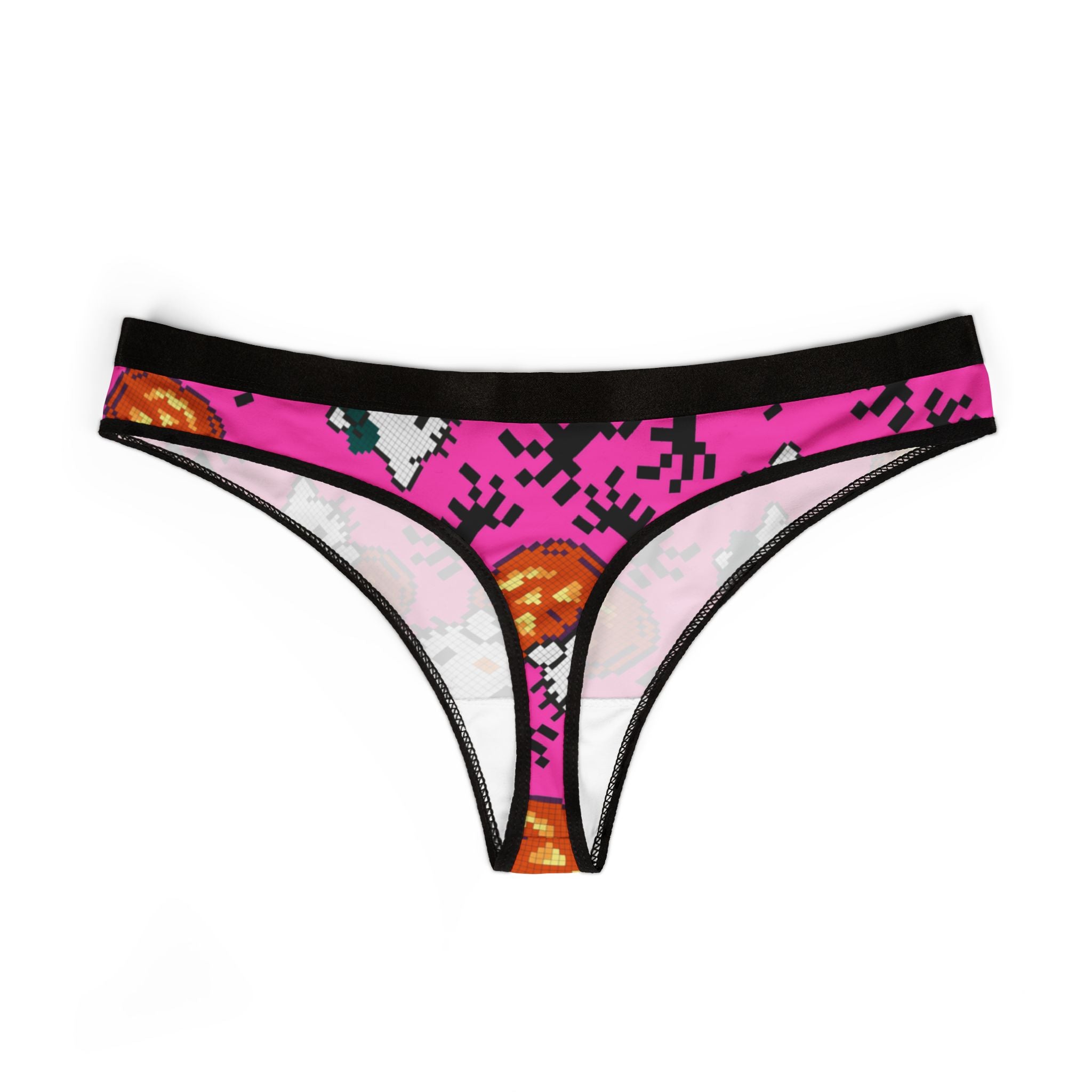 Women's thongs kitty pumpkin Halloween pixel spider pink