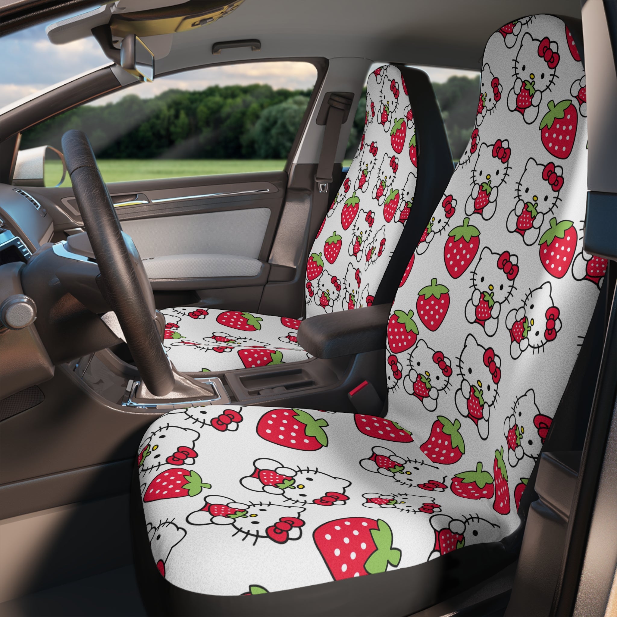 Car seat covers kitty strawberry valentine love white