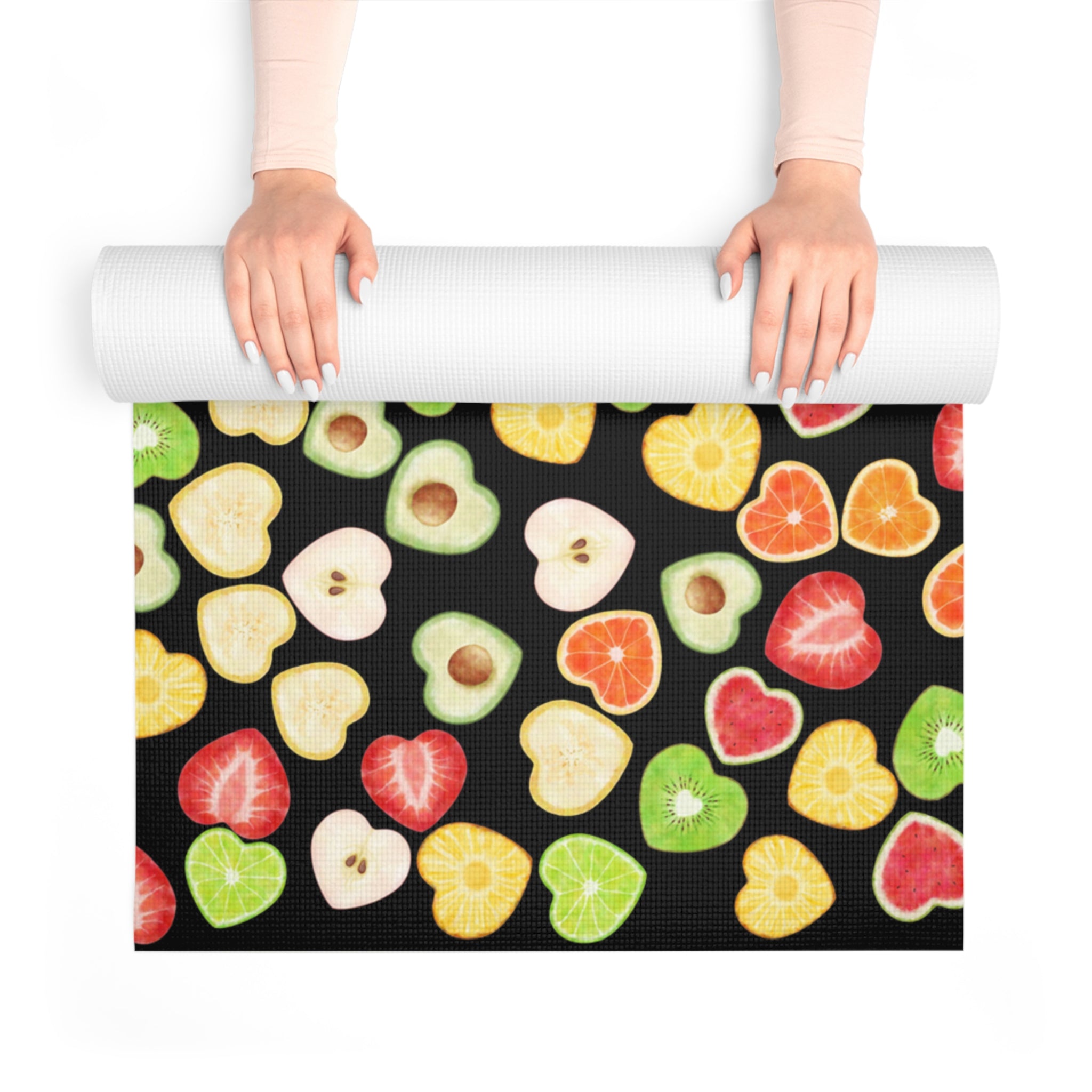 Foam yoga mat heart fruits black