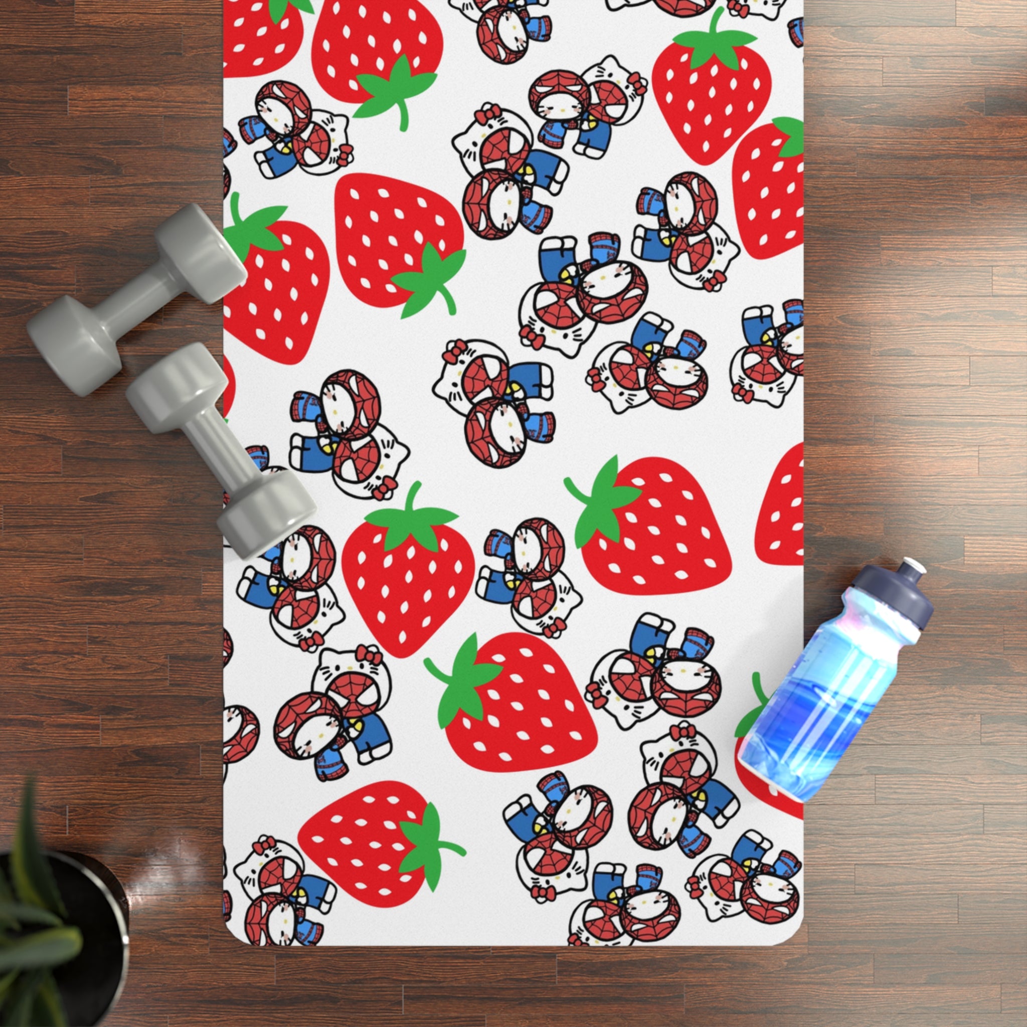 Rubber yoga mat spider kitty strawberry white