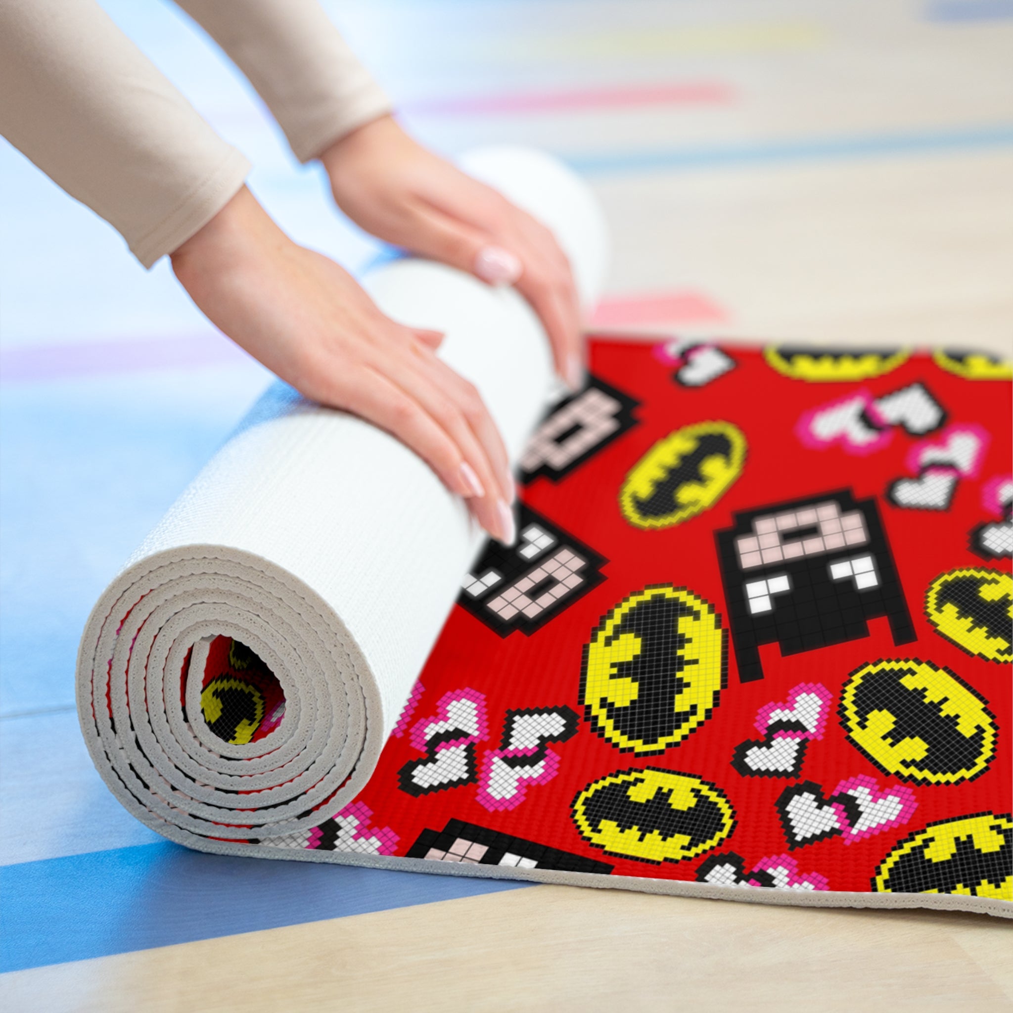 Foam yoga mat batman pixel red