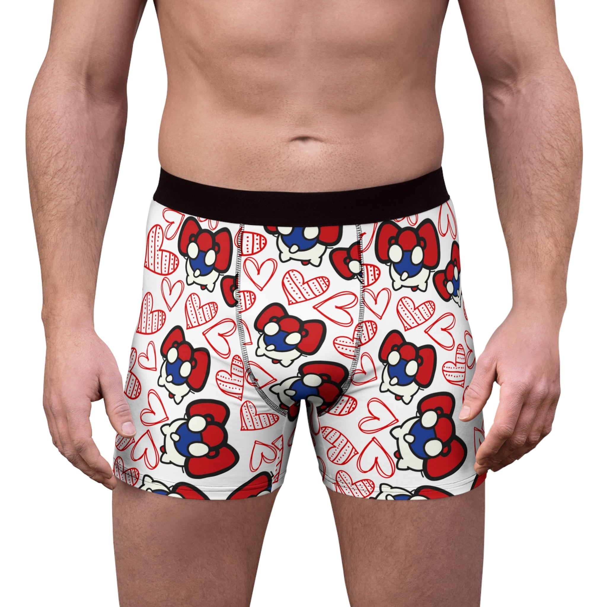 Men's boxer briefs cherry kitty back heart white