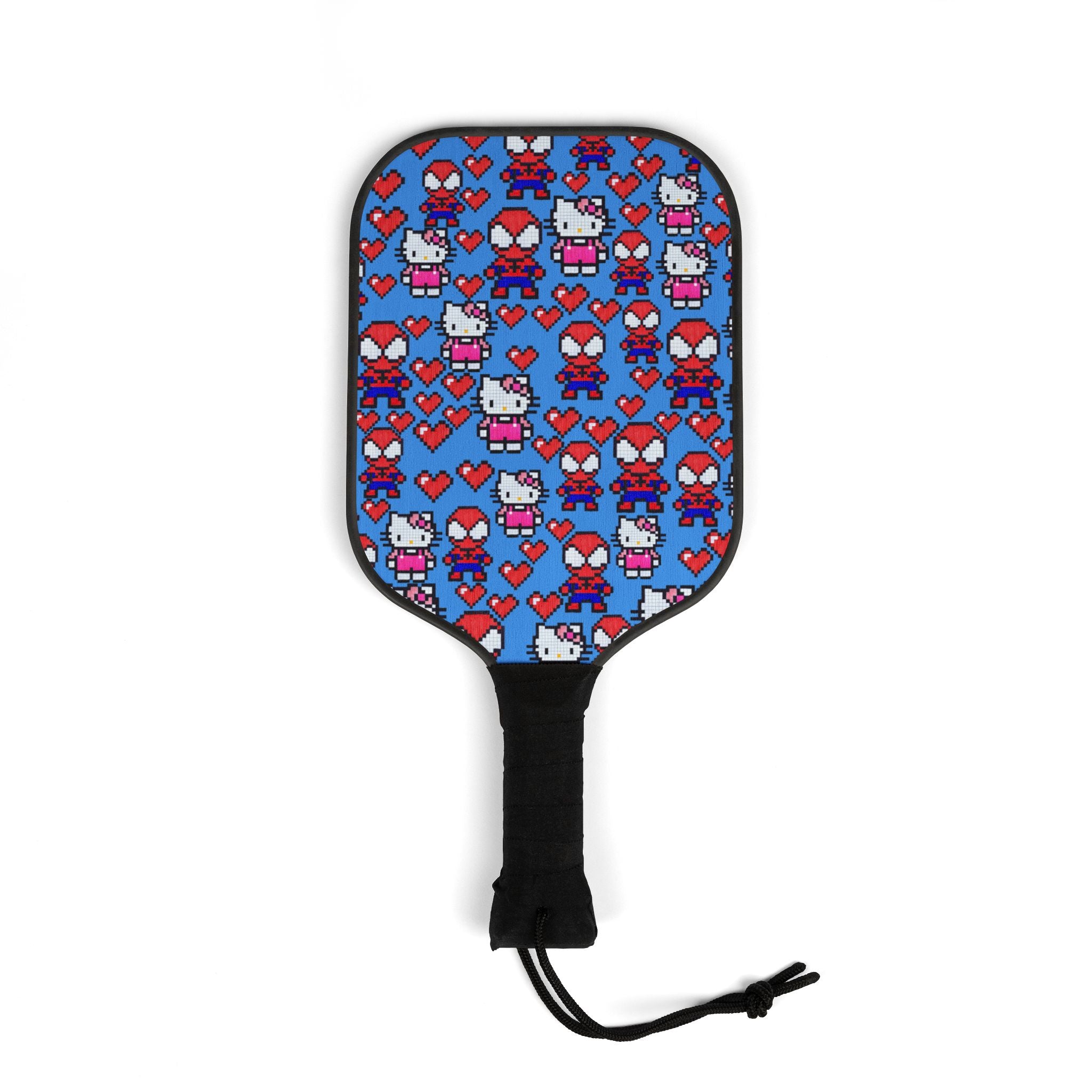 Pickleball kit (2 paddles + 2 balls + transparent bag) spider kitty pixel heart love valentine cyan