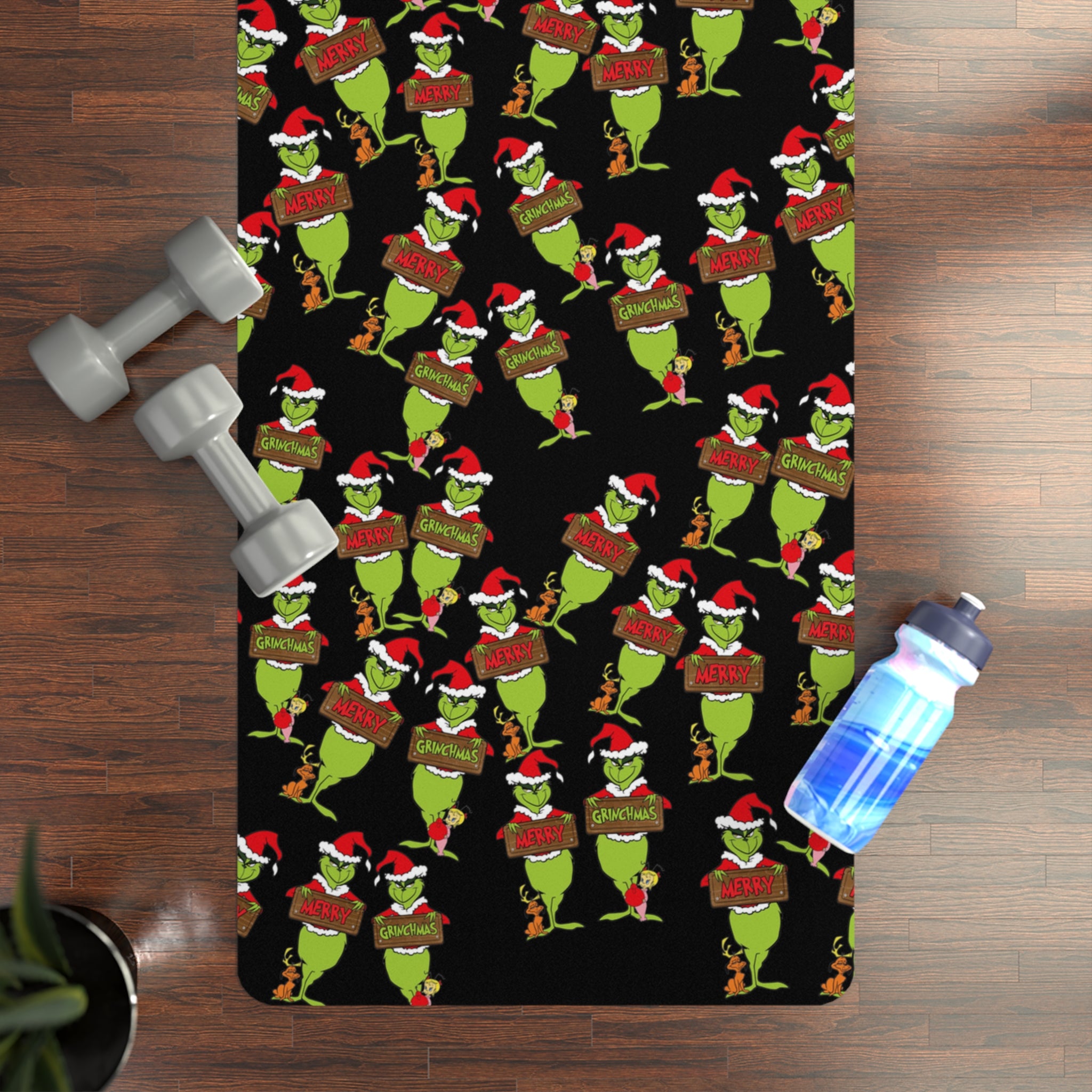 Rubber yoga mat grinch merry grinchmas christmas noel black