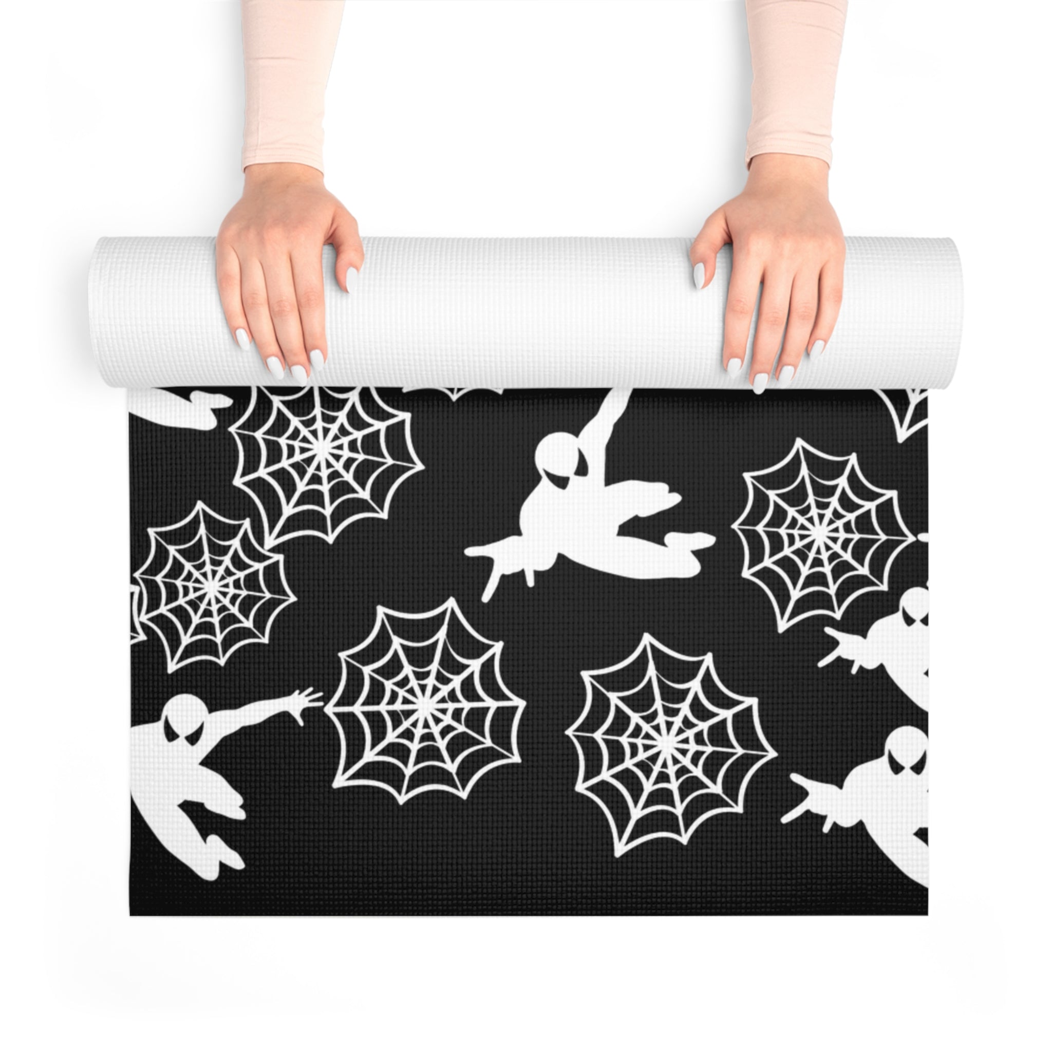 Foam yoga mat spiderman web plain black