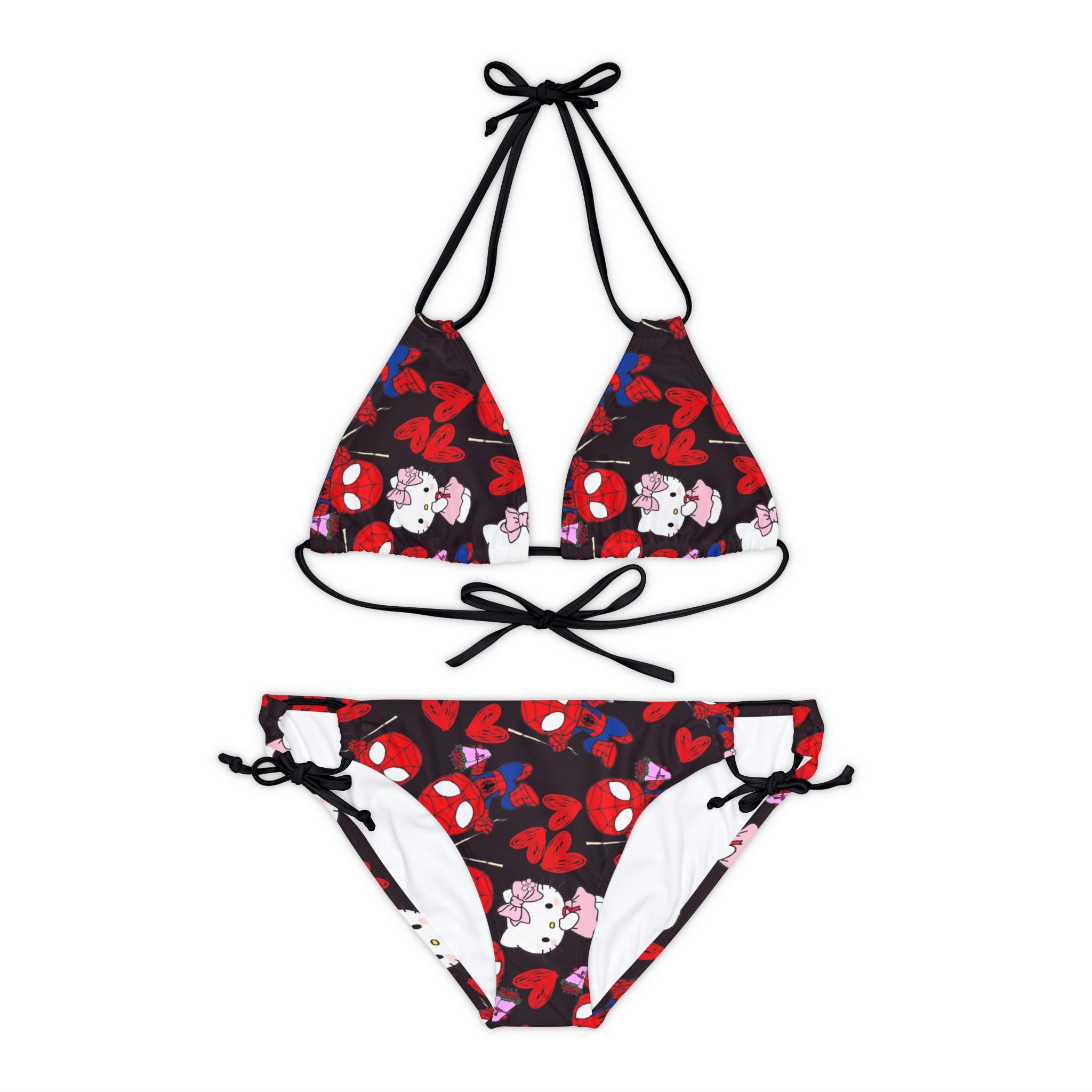 Strappy bikini set spider kitty flower black