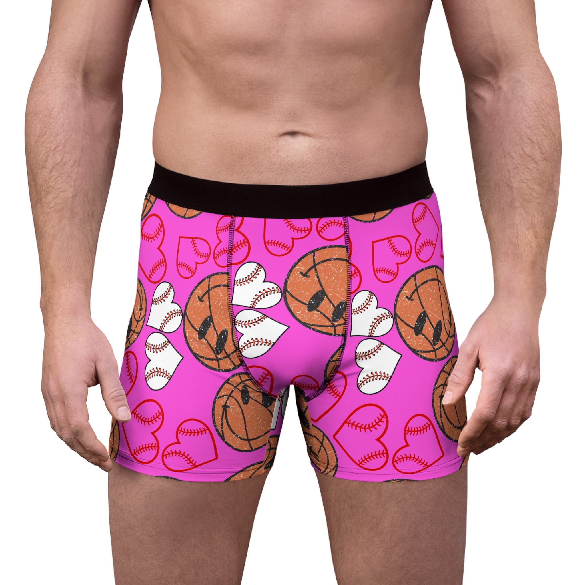 Men's boxer briefs BasketBall hearts valentine pink