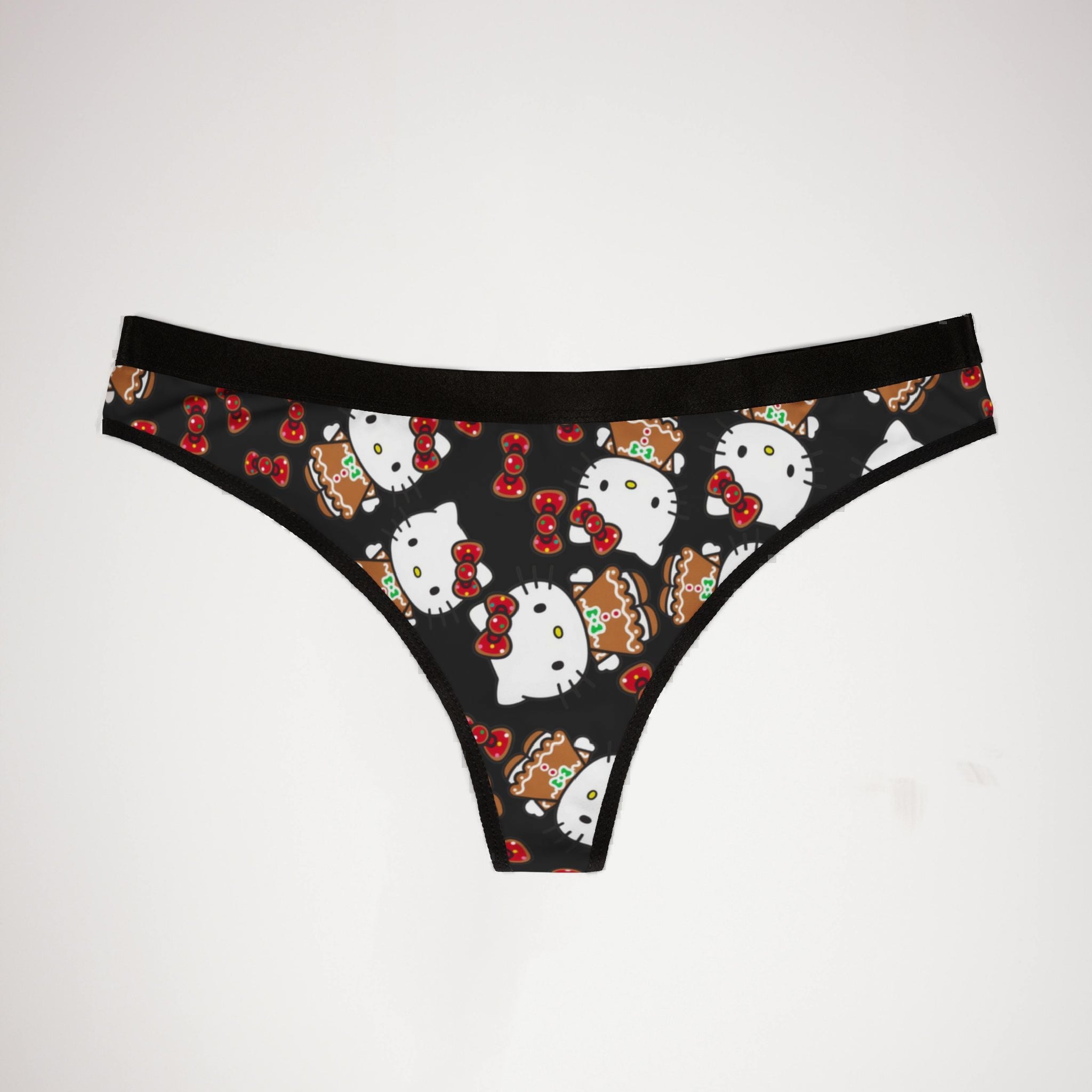 Women's thongs kitty cookies noel Christmas black