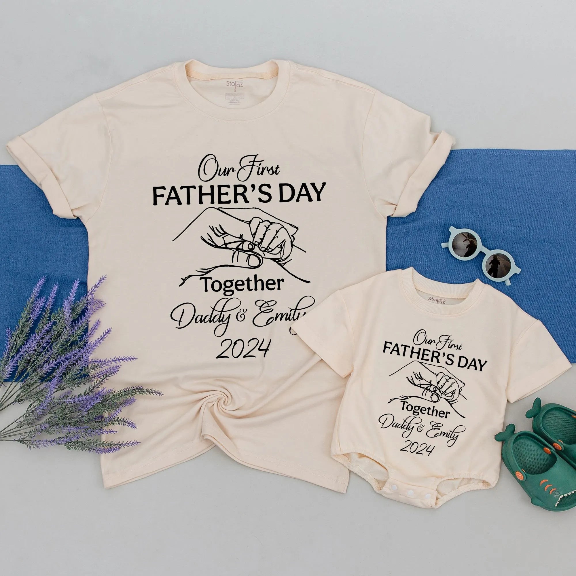 Our First Father's Day Together T-Shirt: Personalized Name Father's Day Romper Outfit!