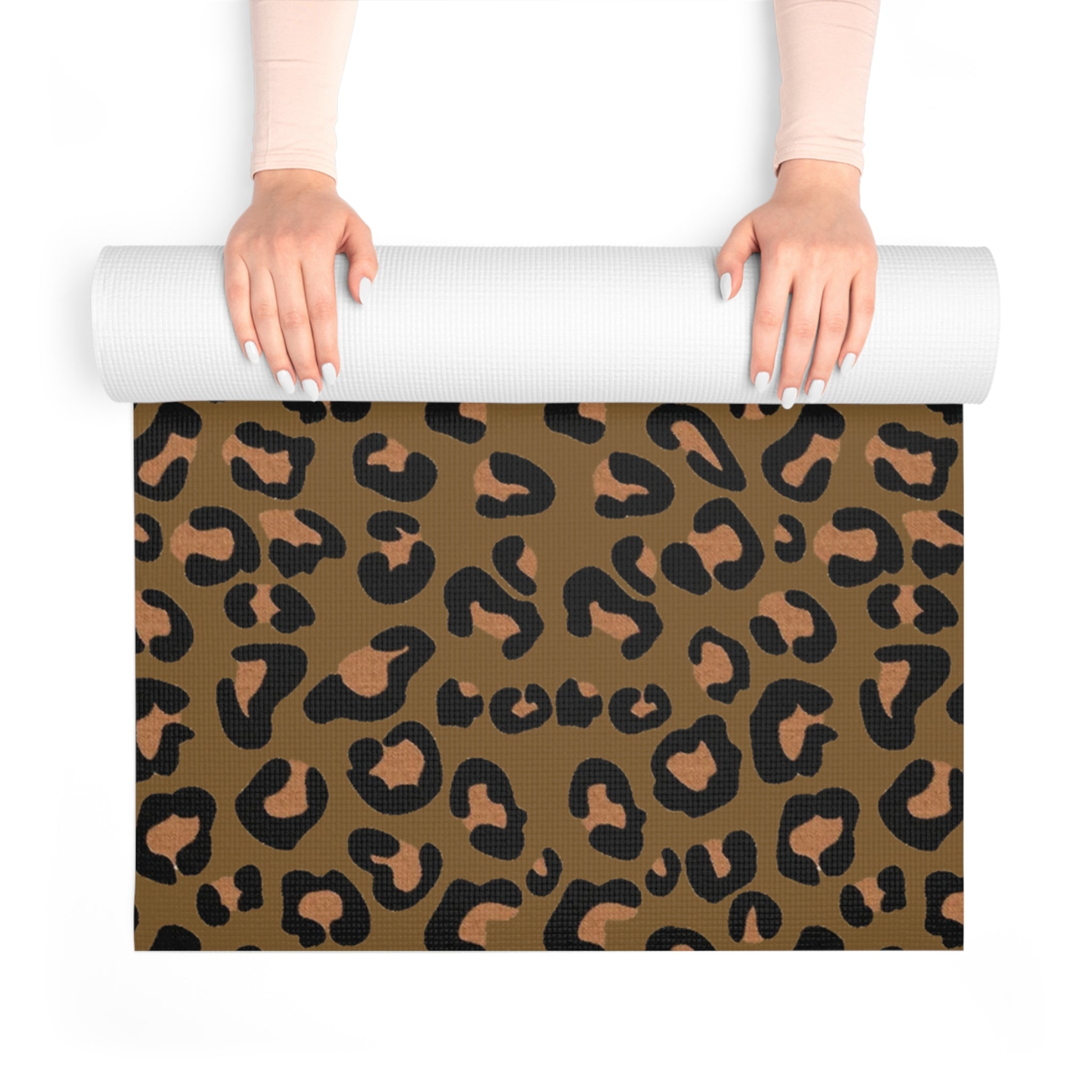 Foam yoga mat leopard paws brown