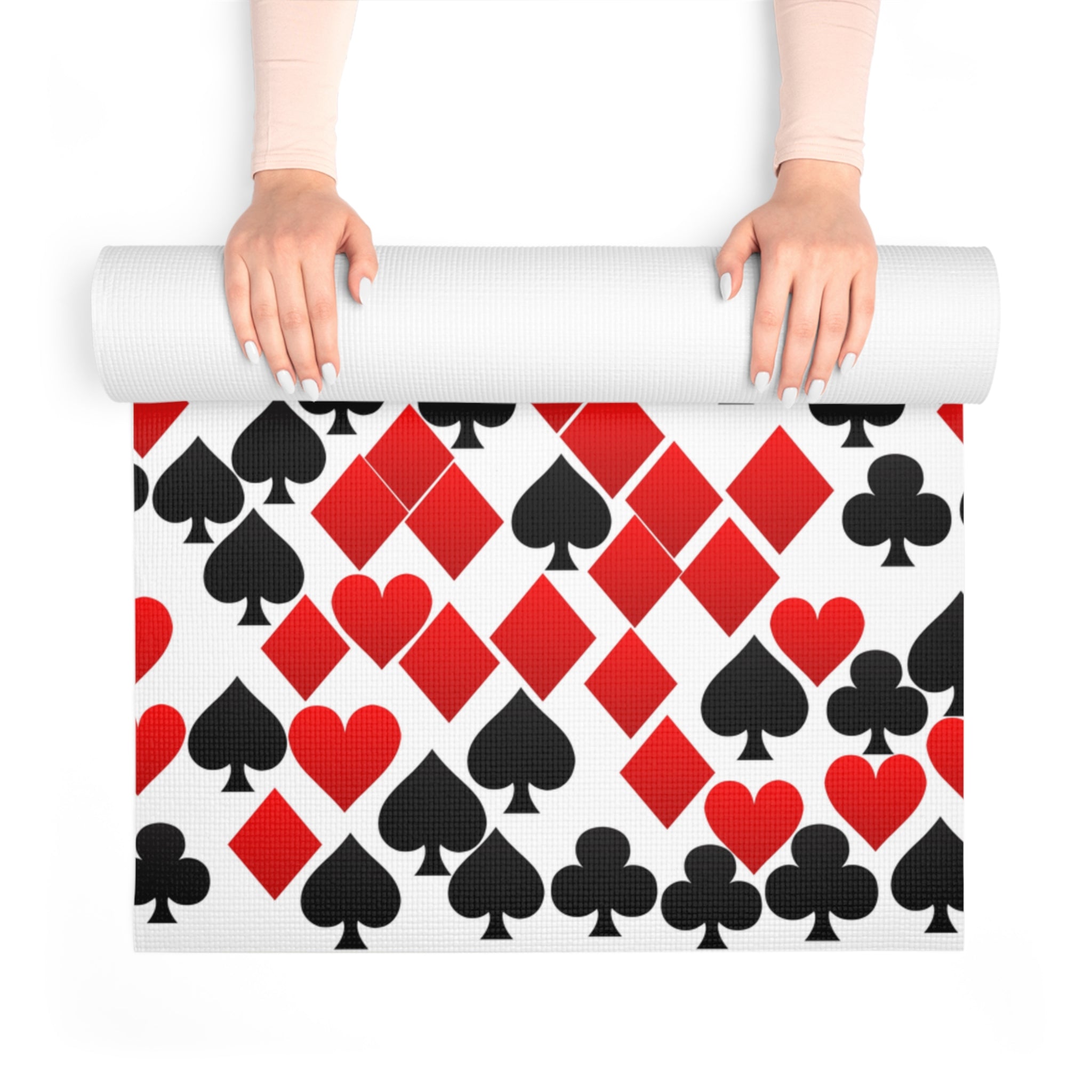 Foam yoga mat playing cards spades hearts diamonds clubs valentine love white