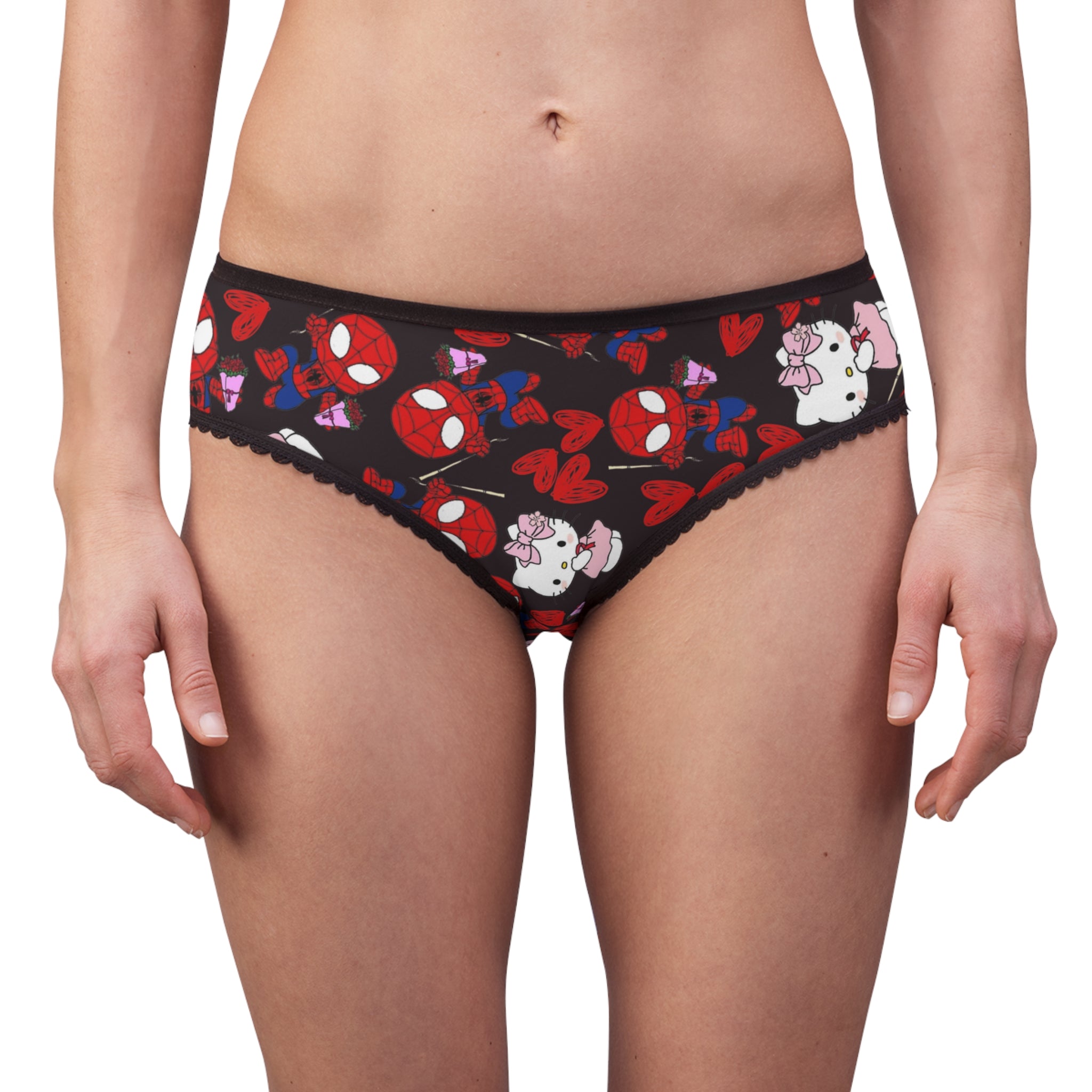 Women's briefs spider kitty flower black