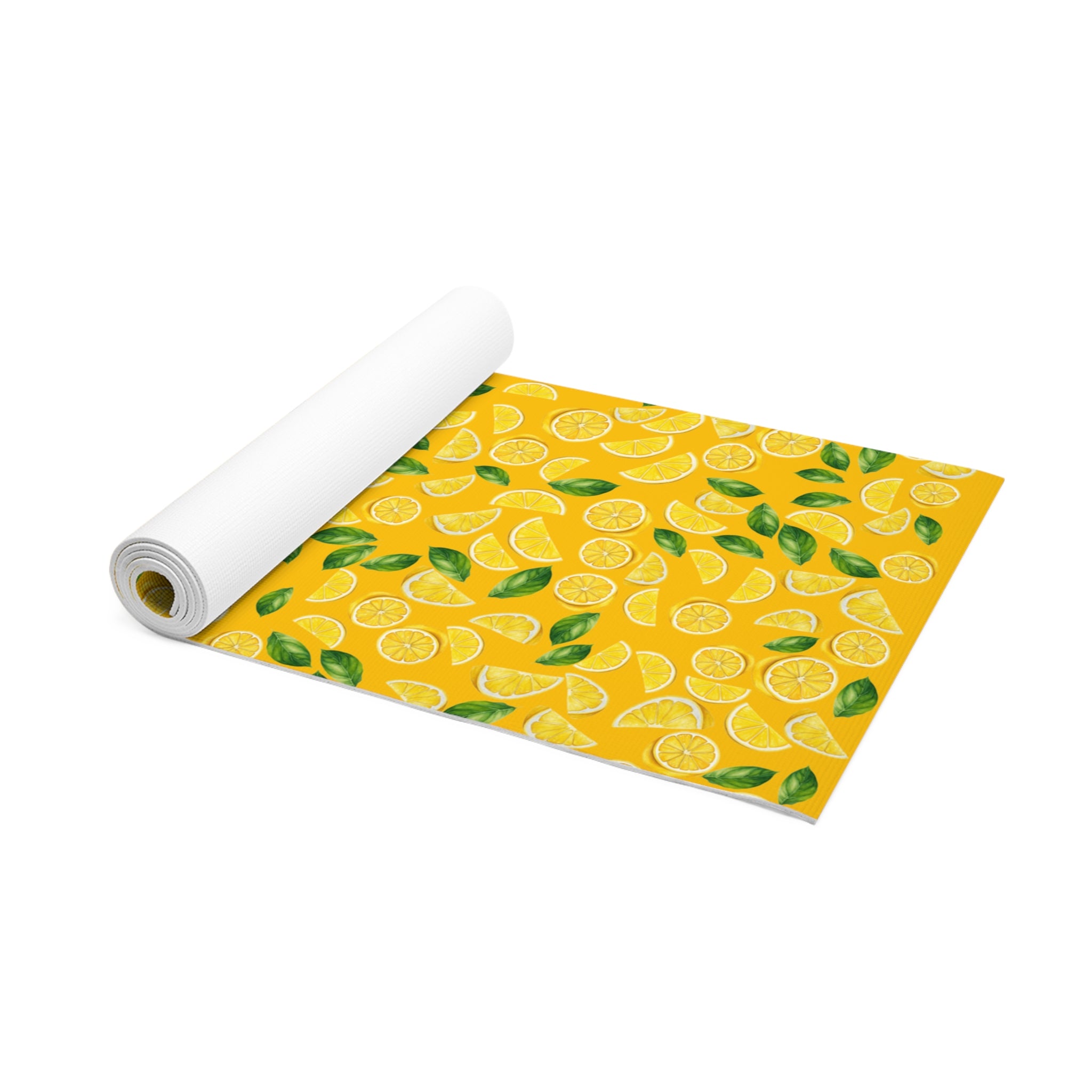 Foam yoga mat lemon and leaves yellow