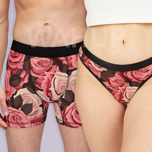 Matching underwear Pink Valentine for couples boxer & thong set