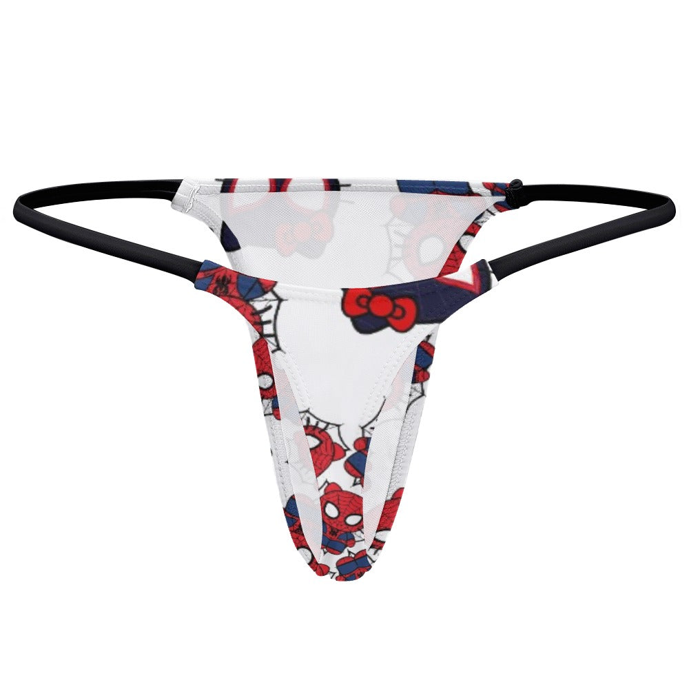 Ladies Sexy Thin Thong kitty spider dark white