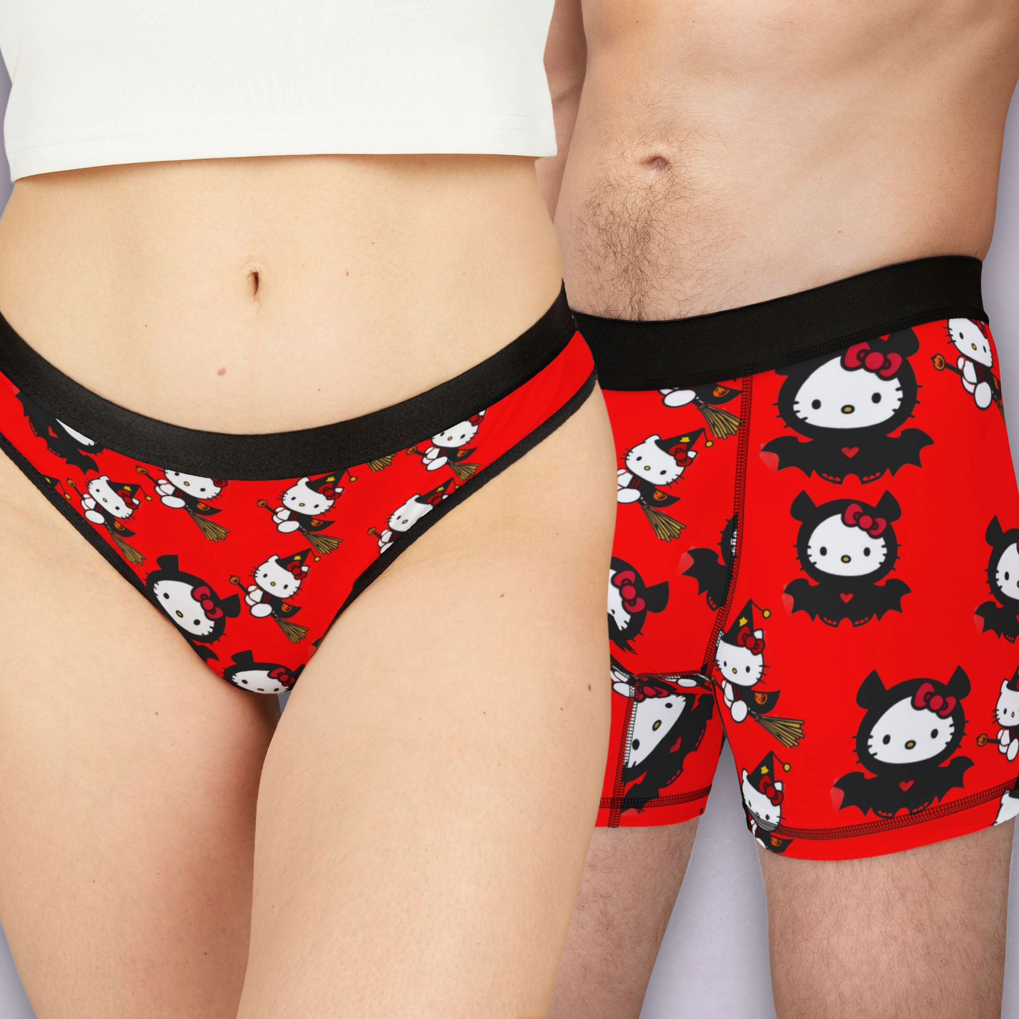 Couples matching  halloween kitty red character underwear set boxer and thong