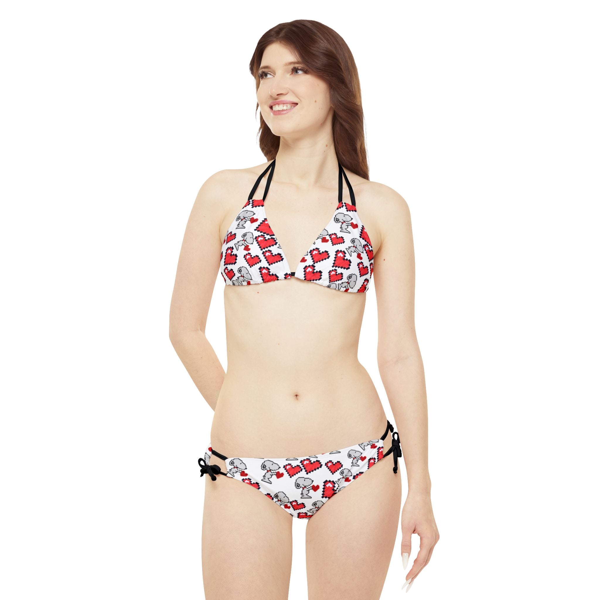 Strappy bikini set snoopy hearts valentine white