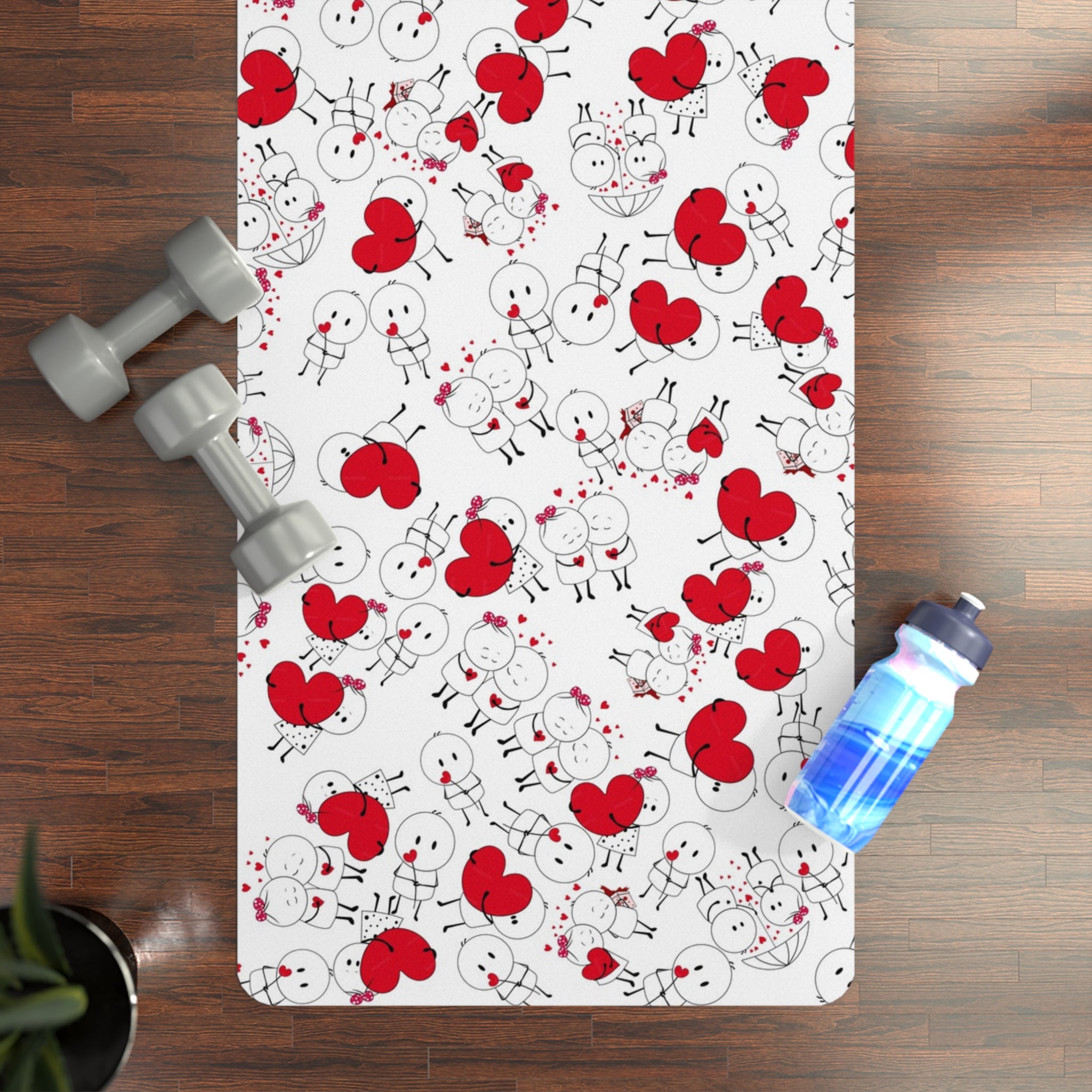 Rubber yoga mat cute valentine love white