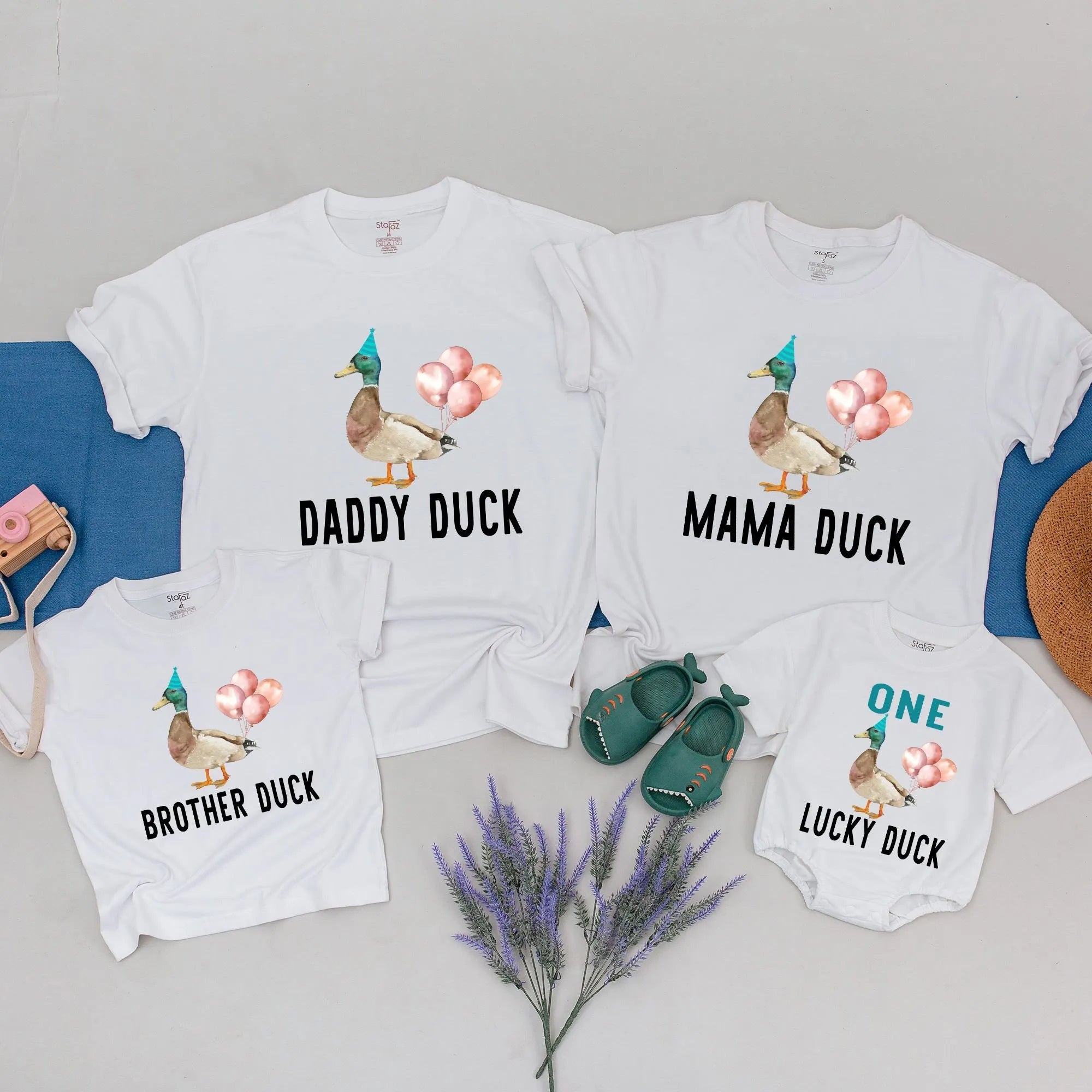 One Lucky Duck Short Sleeve Romper: Matching Family Birthday T-Shirt