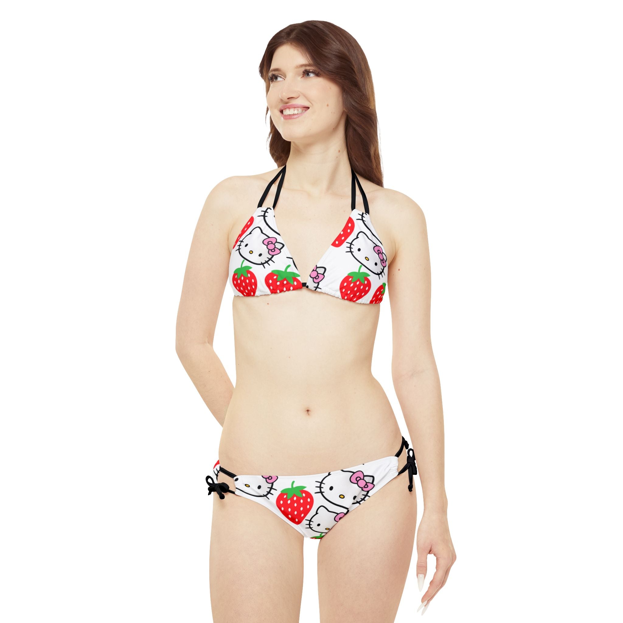 Strappy bikini set kitty strawberry white