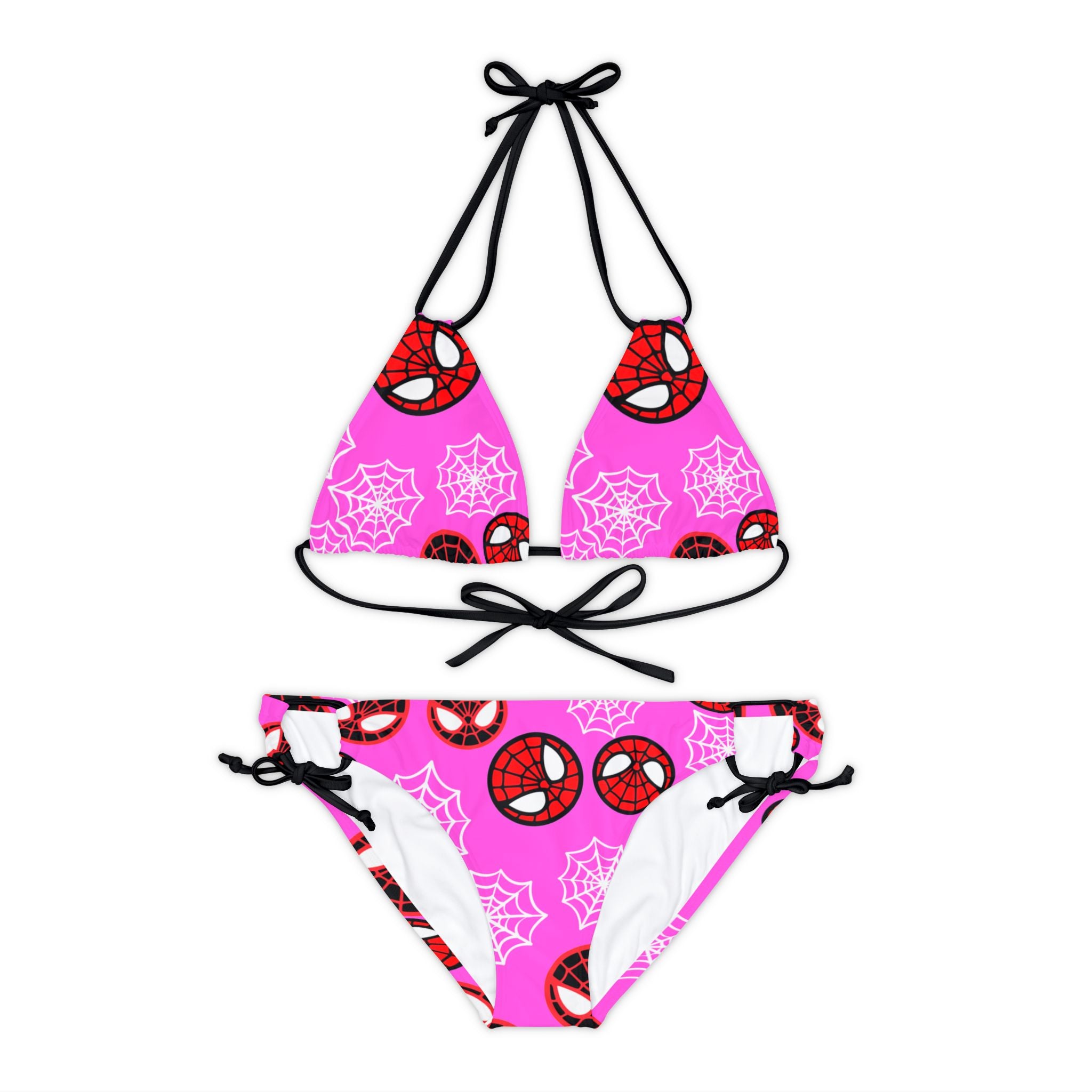 Strappy bikini set spider circle web pink