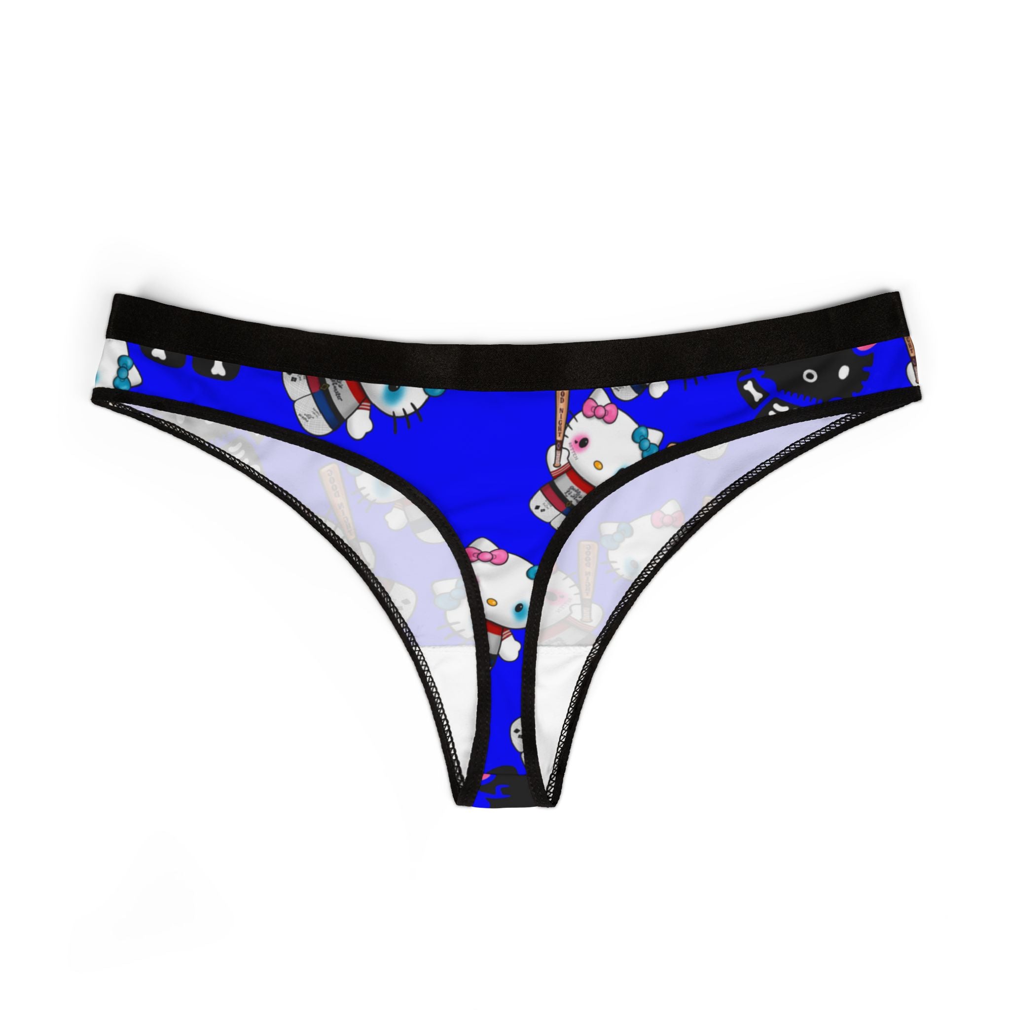 Women's thongs kitty monster Halloween bone blue